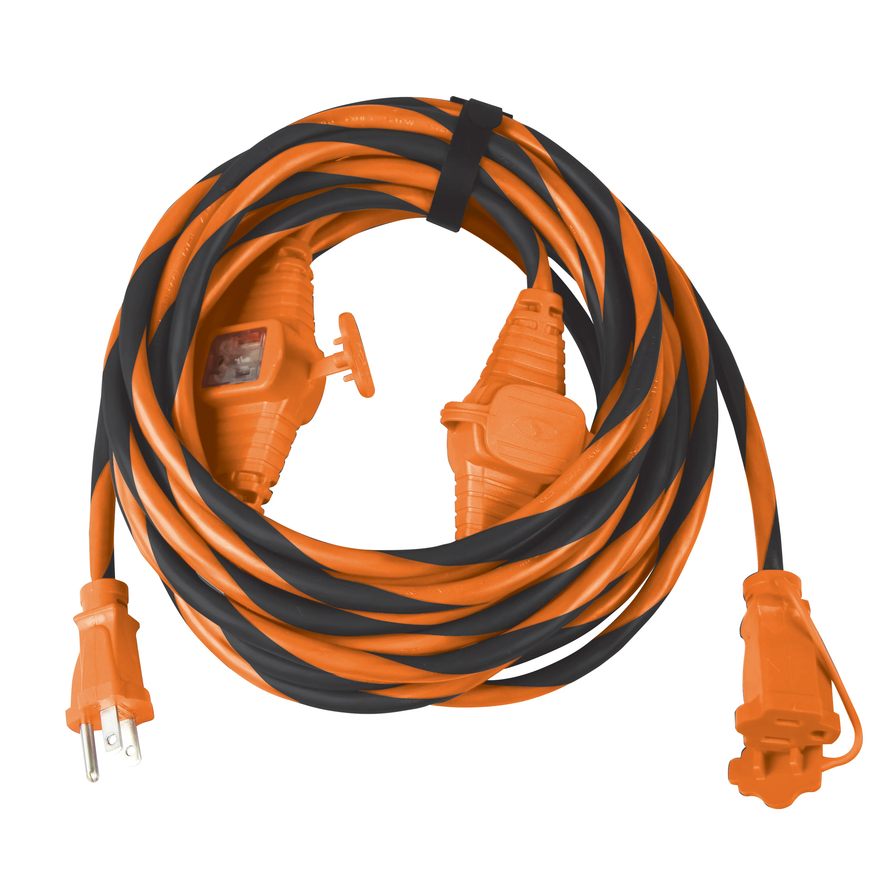 Snow Joe + Sun Joe PJEXT25MO-OB Indoor + Outdoor Extension Cord | 25-Foot | Cord Connect Adapter | Orange + Black Stripe