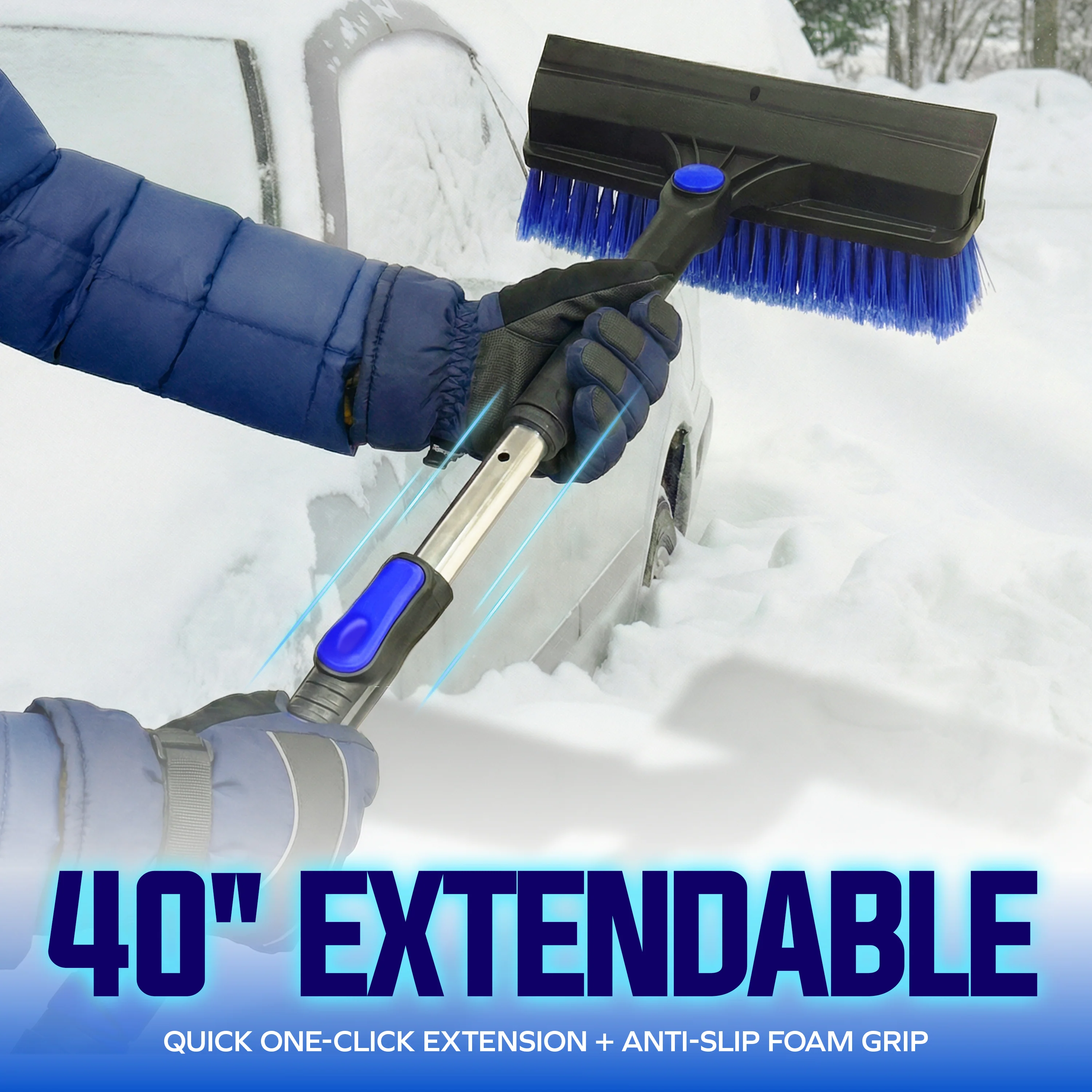 Snow Joe Winter Telescopic Snow Removal Brush + De-icing Shovel | Ergonomic Brush Head Design | 40-Inch Telescopic - Image 5