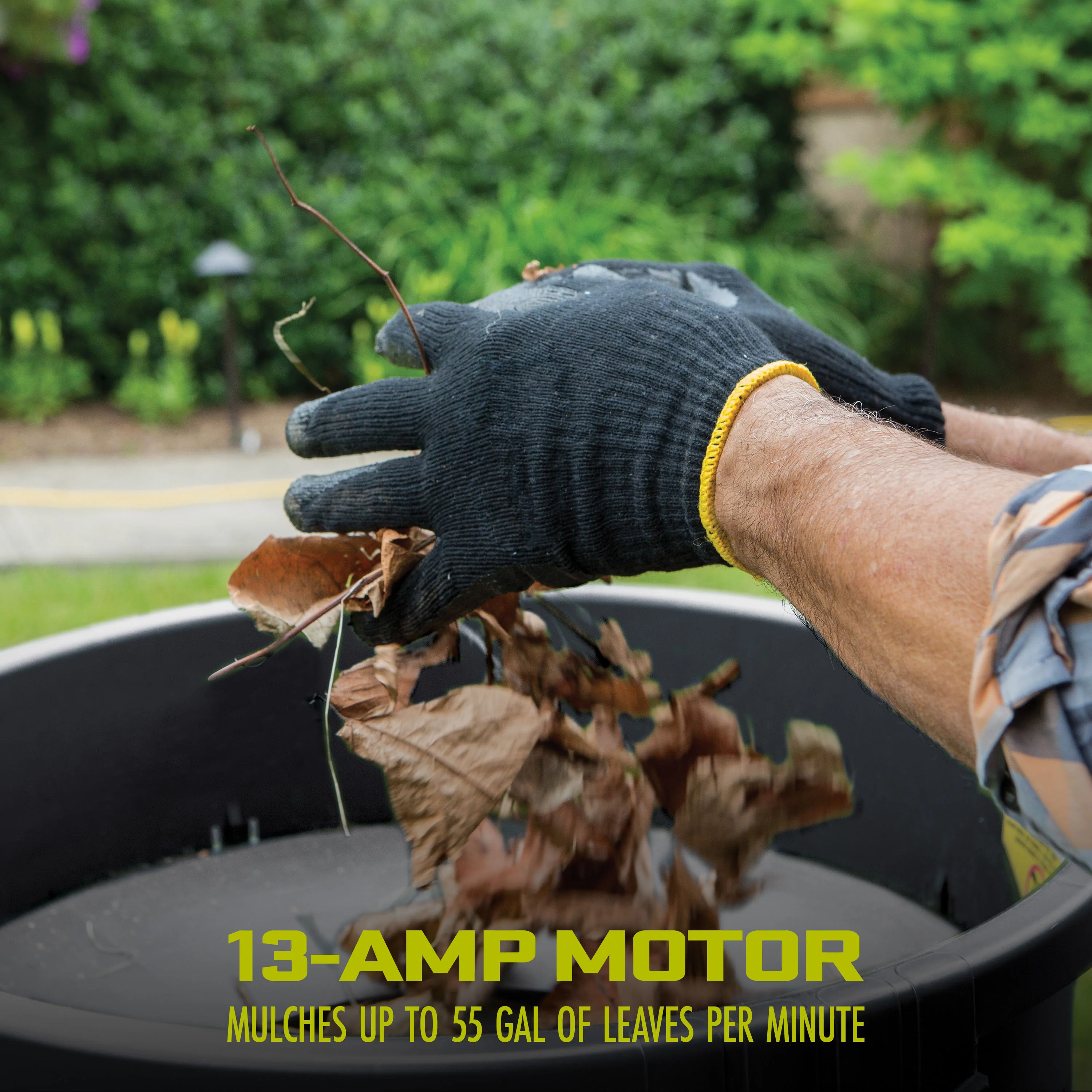 Sun Joe Electric Leaf Mulcher + Shredder | 16:1 Reduction | 13 Amp | 8,000 RPM | Mulches Up To 55 Gallons of Leaves Per Minute - Image 3