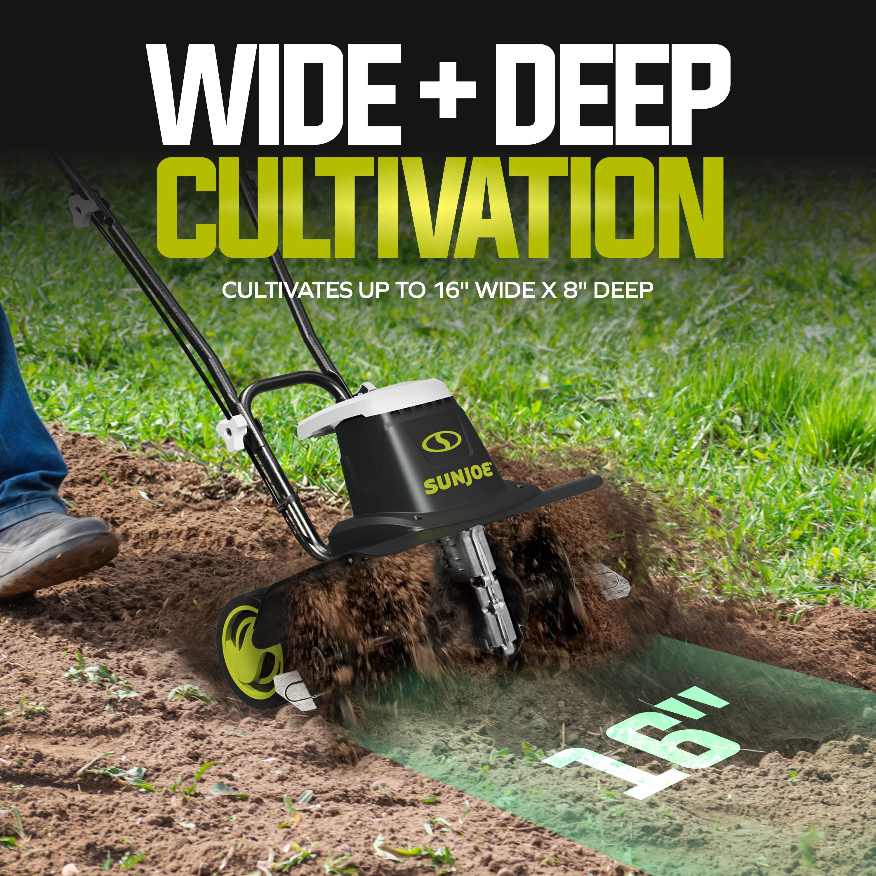 Sun Joe Electric Garden Tiller + Cultivator | 16-inch | 12-Amp | 3-Position Height Adjustment - Image 4