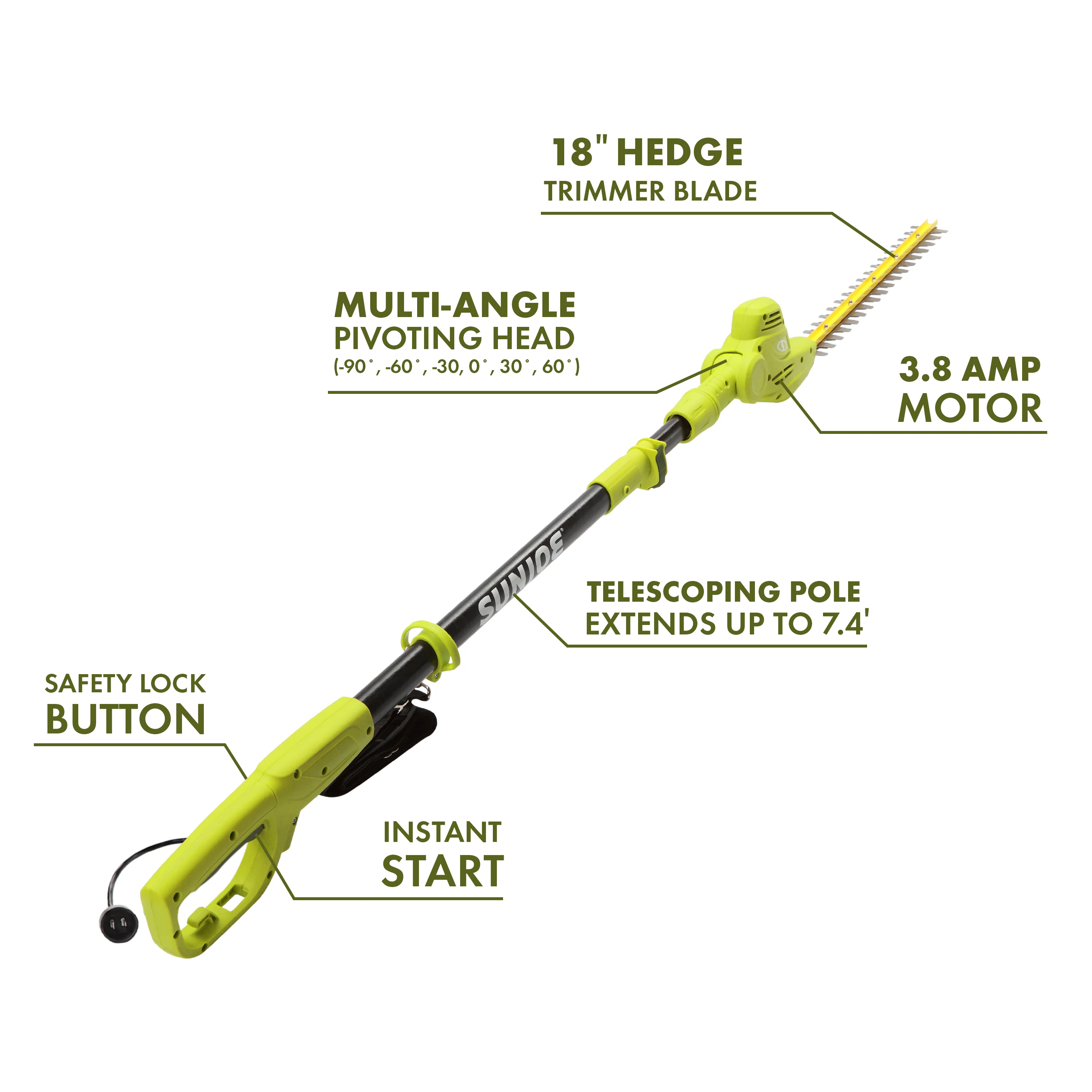 Sun Joe SJH901E Electric Pole Hedge Trimmer | 18-Inch | 3.8-Amp | Multi-Angle - Image 3