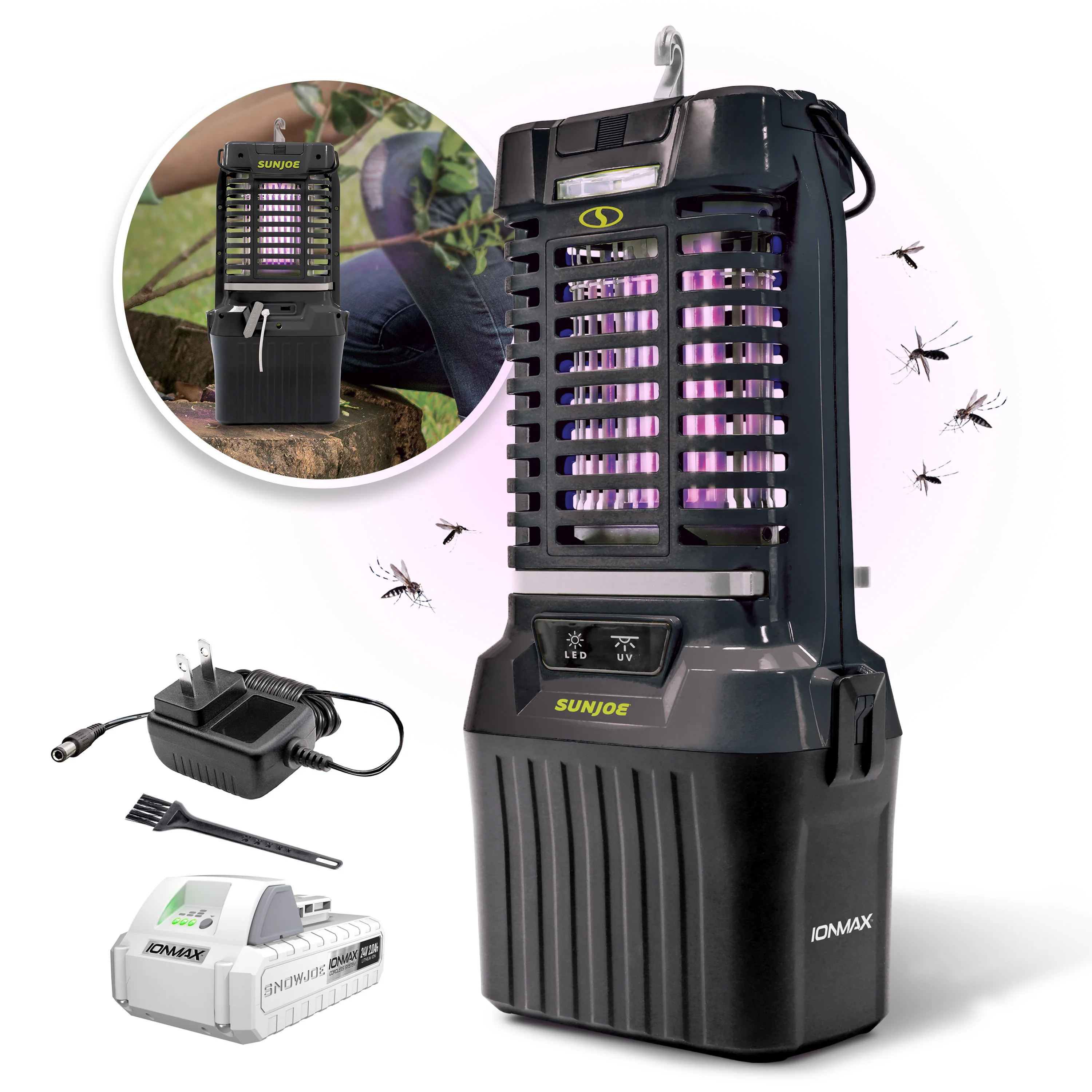 Sun Joe 24-Volt* IONMAX Cordless Indoor/Outdoor Bug Zapper Kit | 1-Acre Coverage | W/ 2.0-Ah Battery + Charger