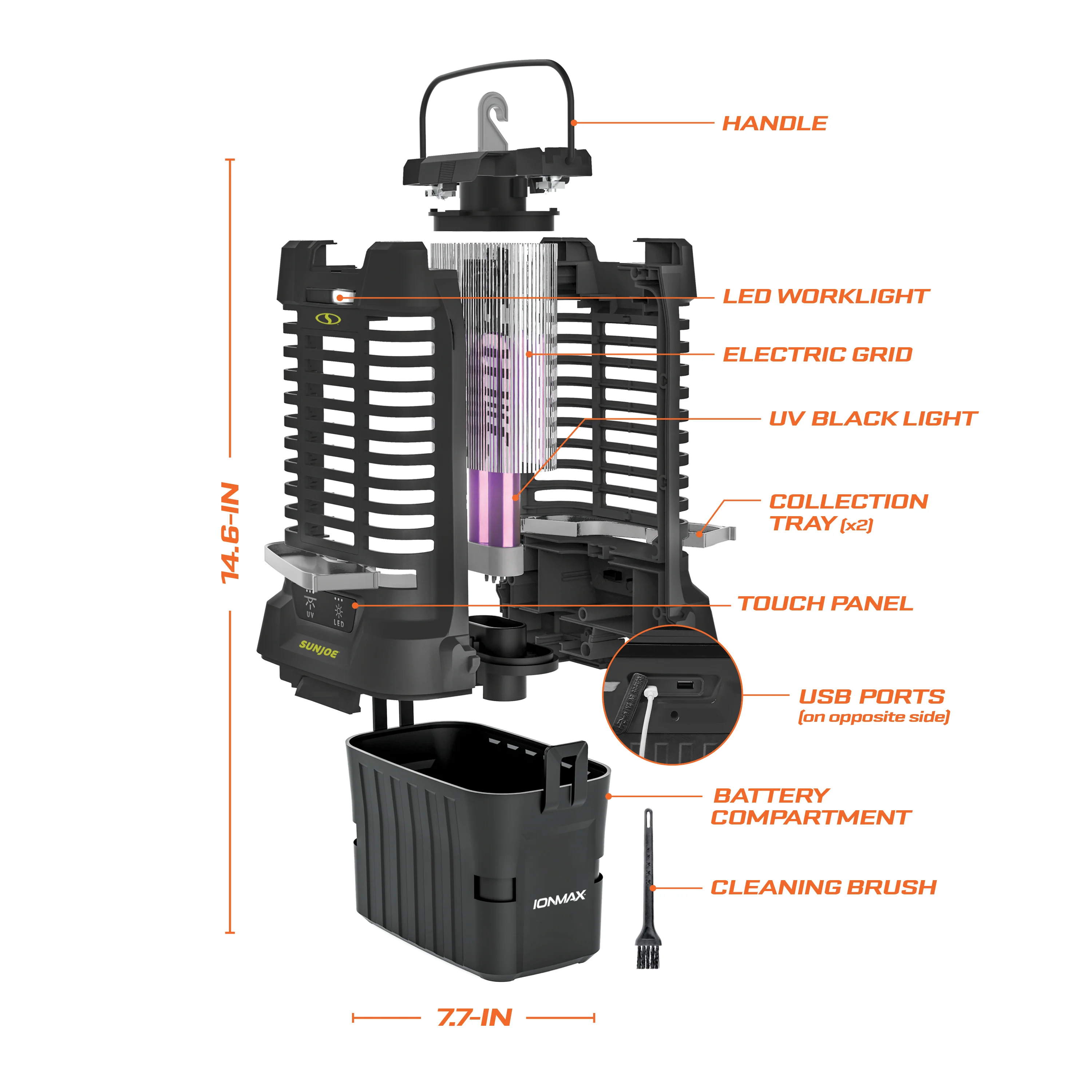 Sun Joe 24-Volt* IONMAX Cordless Indoor/Outdoor Bug Zapper Kit | 1-Acre Coverage | W/ 2.0-Ah Battery + Charger - Image 10