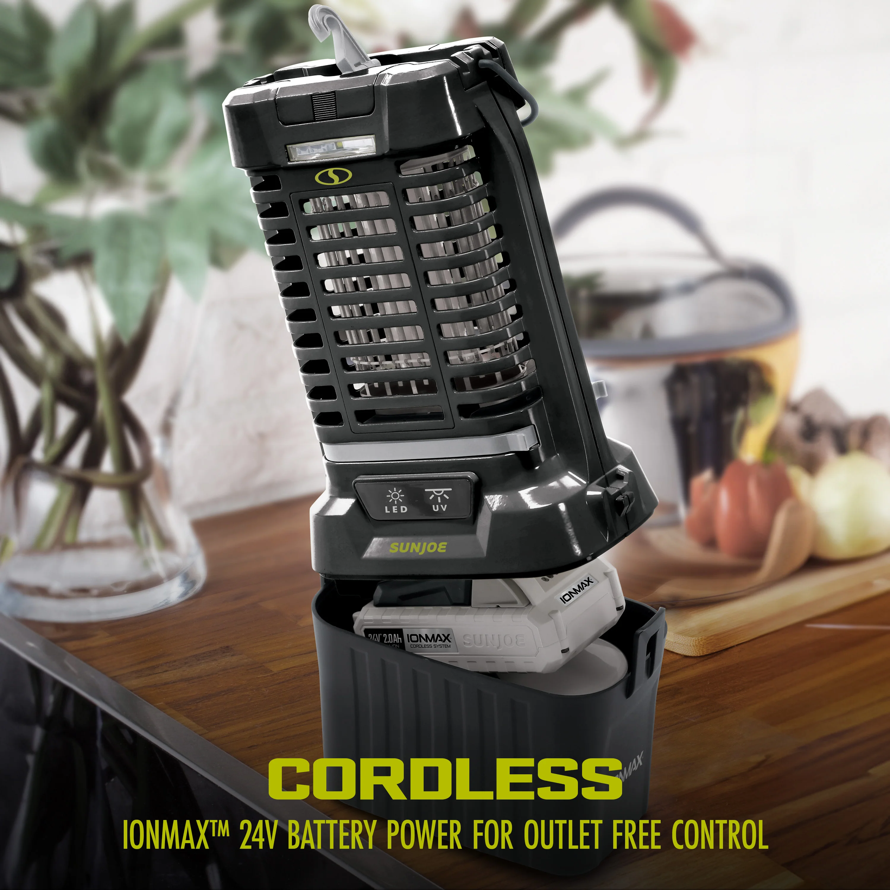 Sun Joe 24-Volt* IONMAX Cordless Indoor/Outdoor Bug Zapper Kit | 1-Acre Coverage | W/ 2.0-Ah Battery + Charger - Image 6