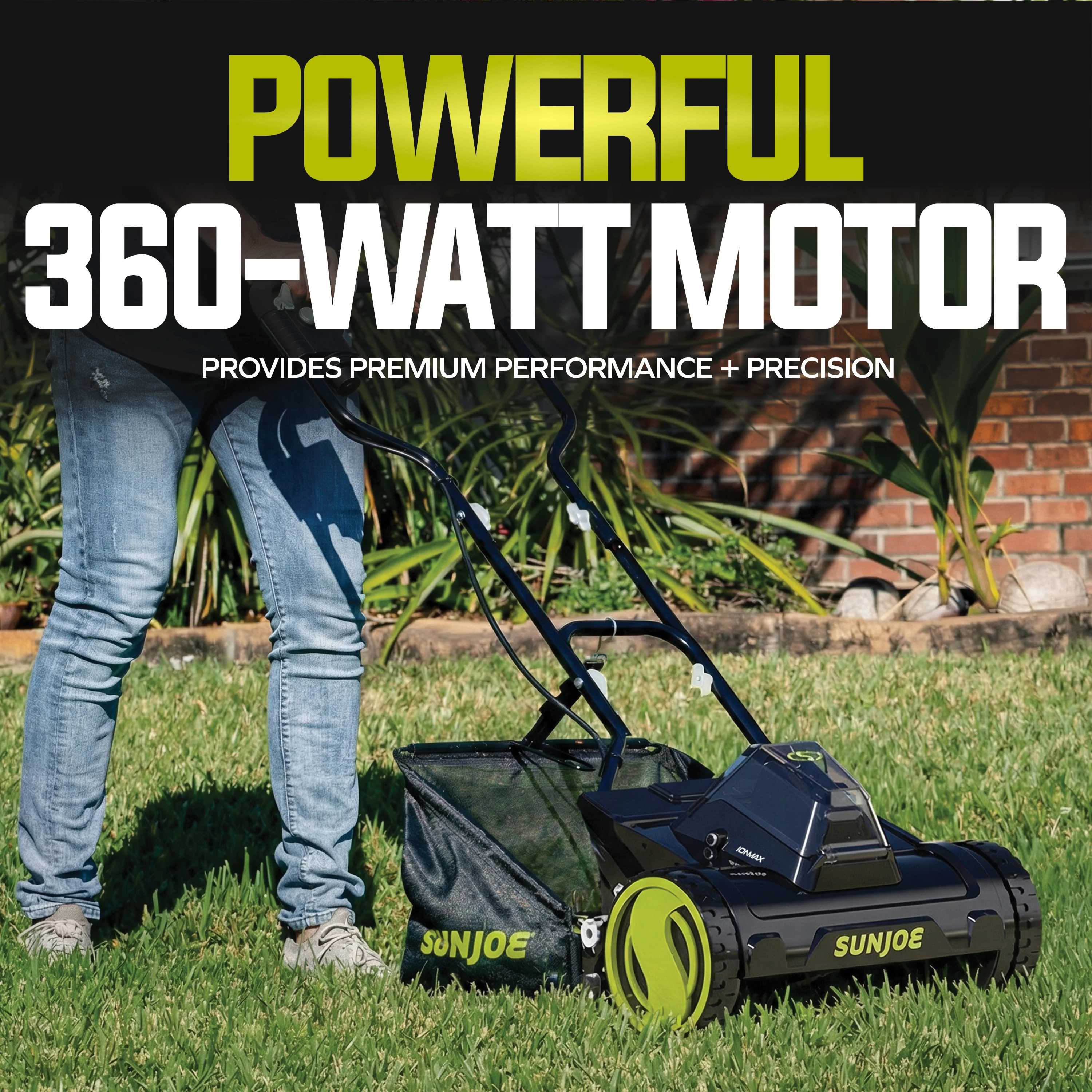 Sun Joe 24-Volt* IONMAX Cordless Push Reel Mower W/ Collection Bag | 15-inch | W/ 4.0-Ah Battery + Charger - Image 9