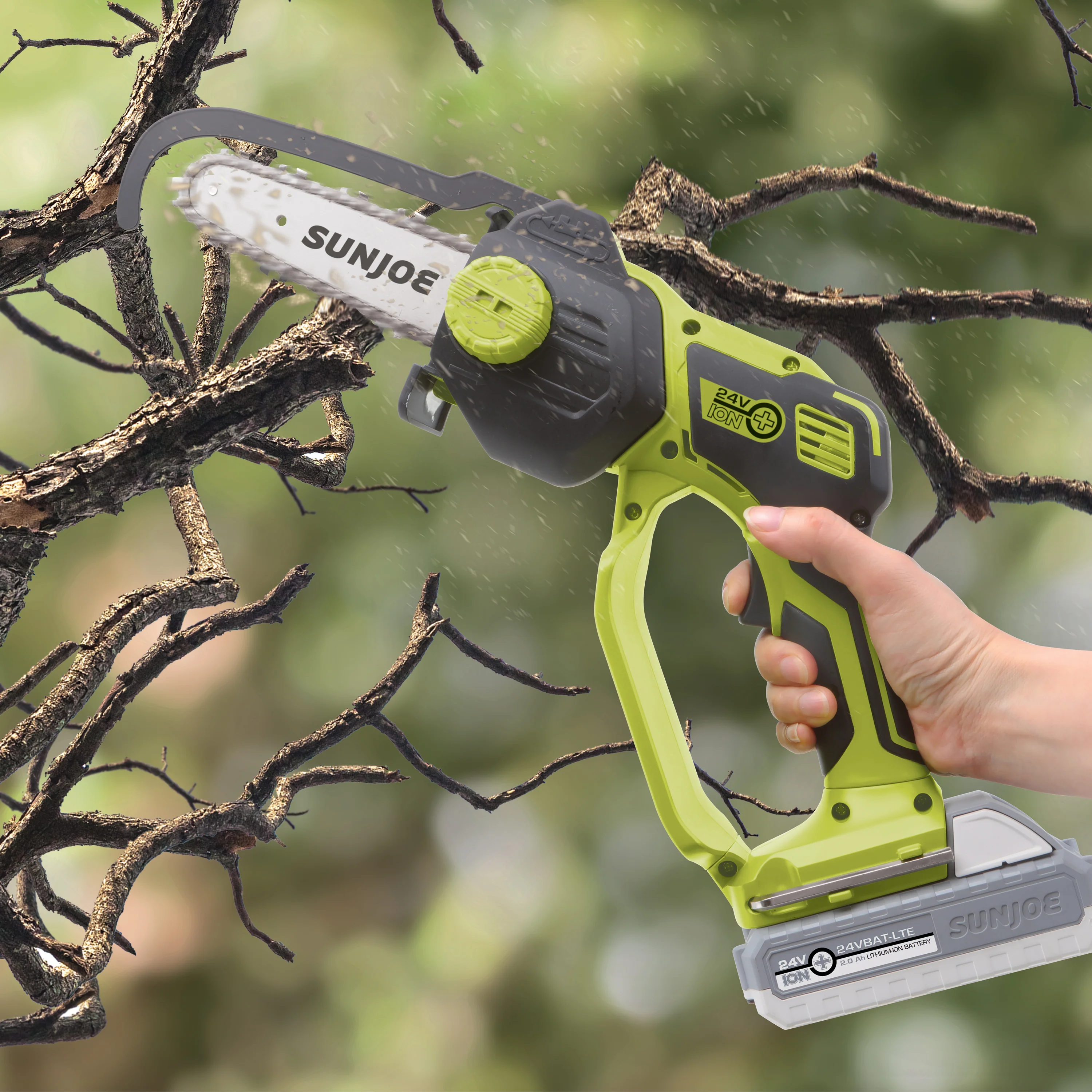 Sun Joe 24V-HCS-LTE 24-Volt* IONMAX Cordless Handheld Chainsaw | 5-Inch Pruning Saw | W/ 2.0-Ah Battery + Charger - Image 13