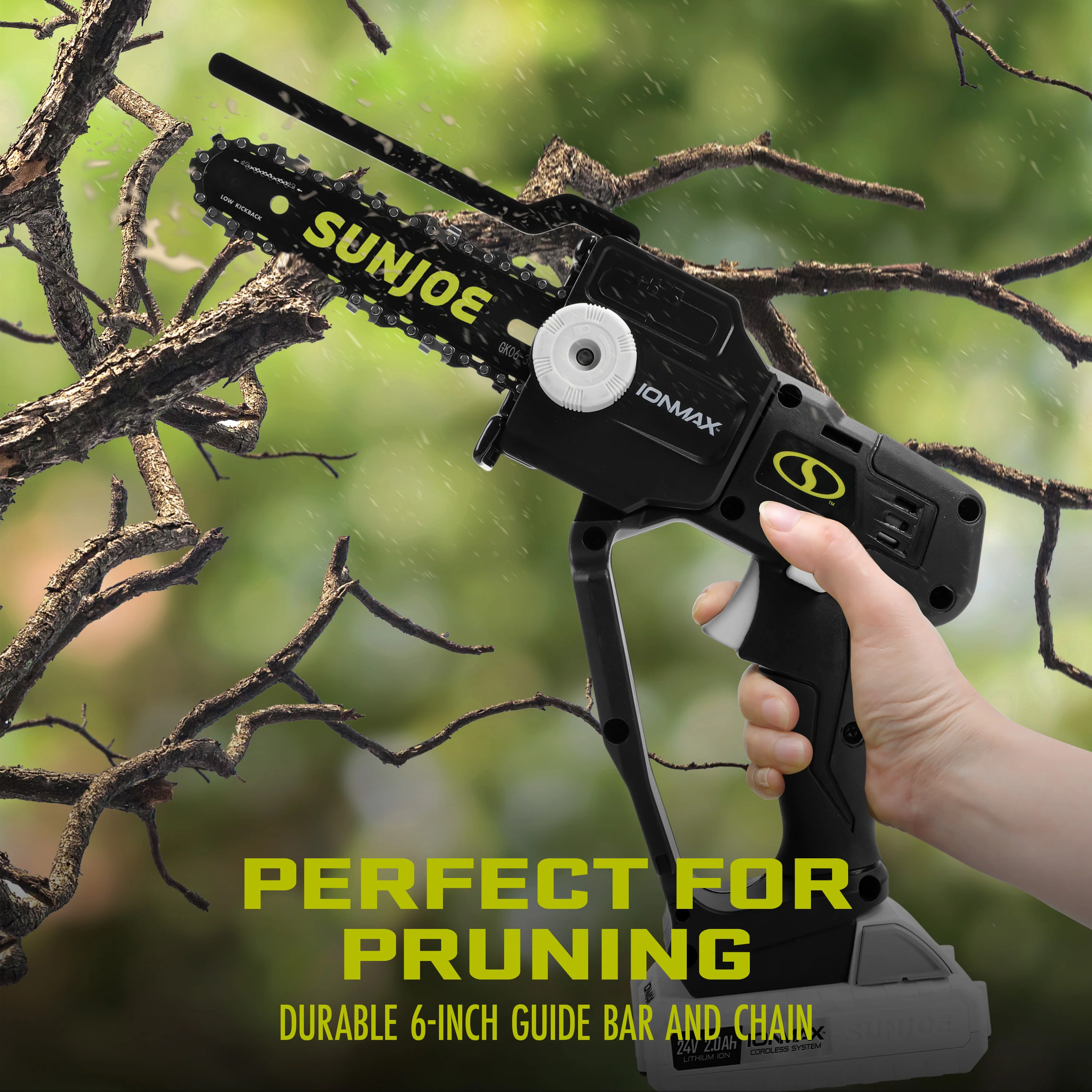 Sun Joe 24-Volt* IONMAX Cordless Telescoping Pole Pruning Saw Kit | 6-Inch | W/ 2.0-Ah Battery + Charger - Image 6