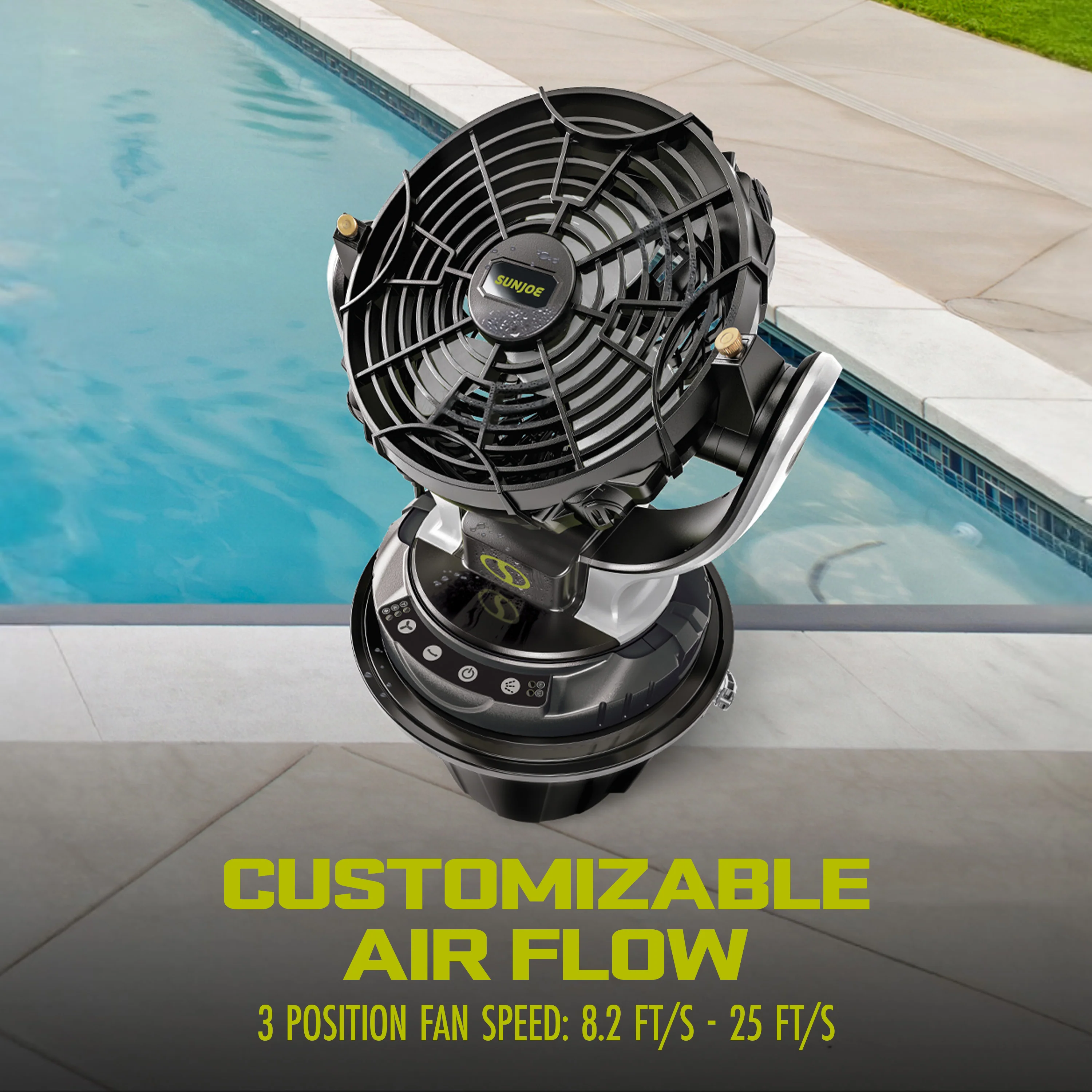 Sun Joe 24-Volt* IONMAX Cordless Indoor/Outdoor Misting Fan Kit W/ 6-Gallon Portable Bucket | 60 Sq. Ft. Coverage | W/ 2.0-Ah Battery + Charger - Image 3