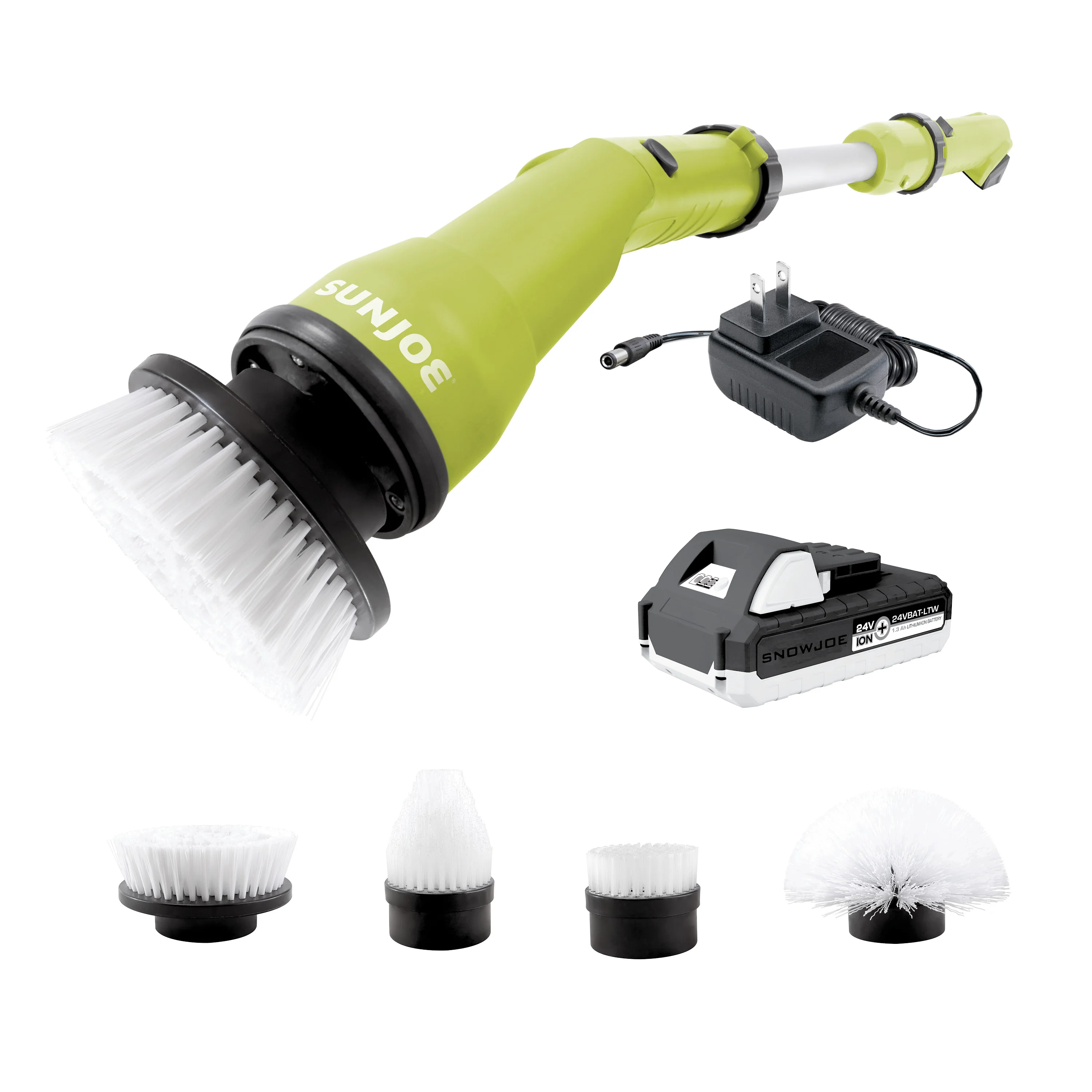 Sun Joe 24V-PWSCRB-LTW 24-Volt* IONMAX Cordless Heavy-Duty Indoor/Outdoor Power Scrubber | 4 Cleaning Attachments | Multi-Purpose 1000-OPM Oscillating Scrubber Head | For Grout, Tile, Bathtubs, Tire Rims & More | W/ 1.3-Ah Battery + Charger - Image 2