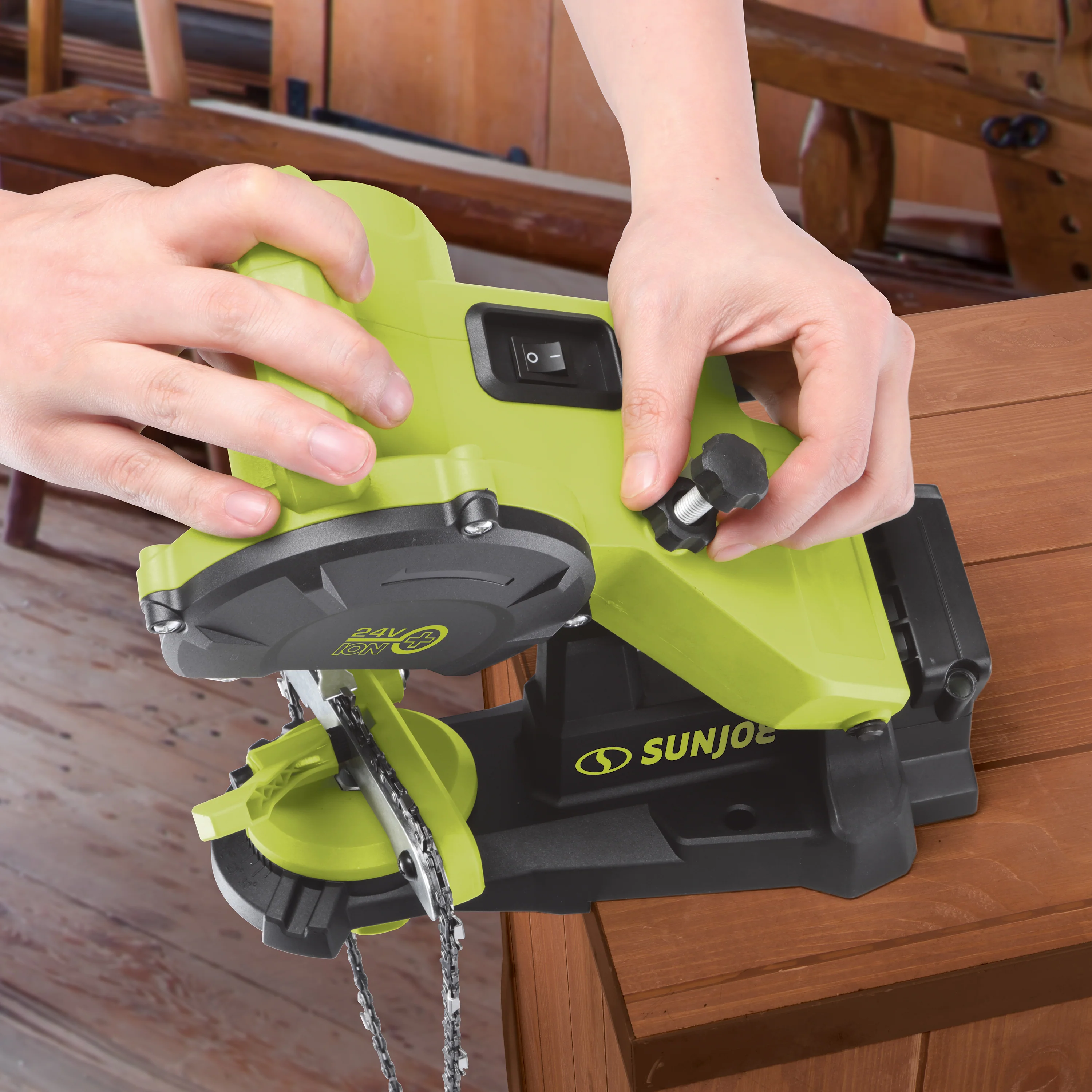 Sun Joe 24V-SAW-BDL 24-Volt IONMAX Chainsaw Bundle | W/ Chainsaw Kit, Pole Saw Kit, and Chainsaw Sharpener - Image 9