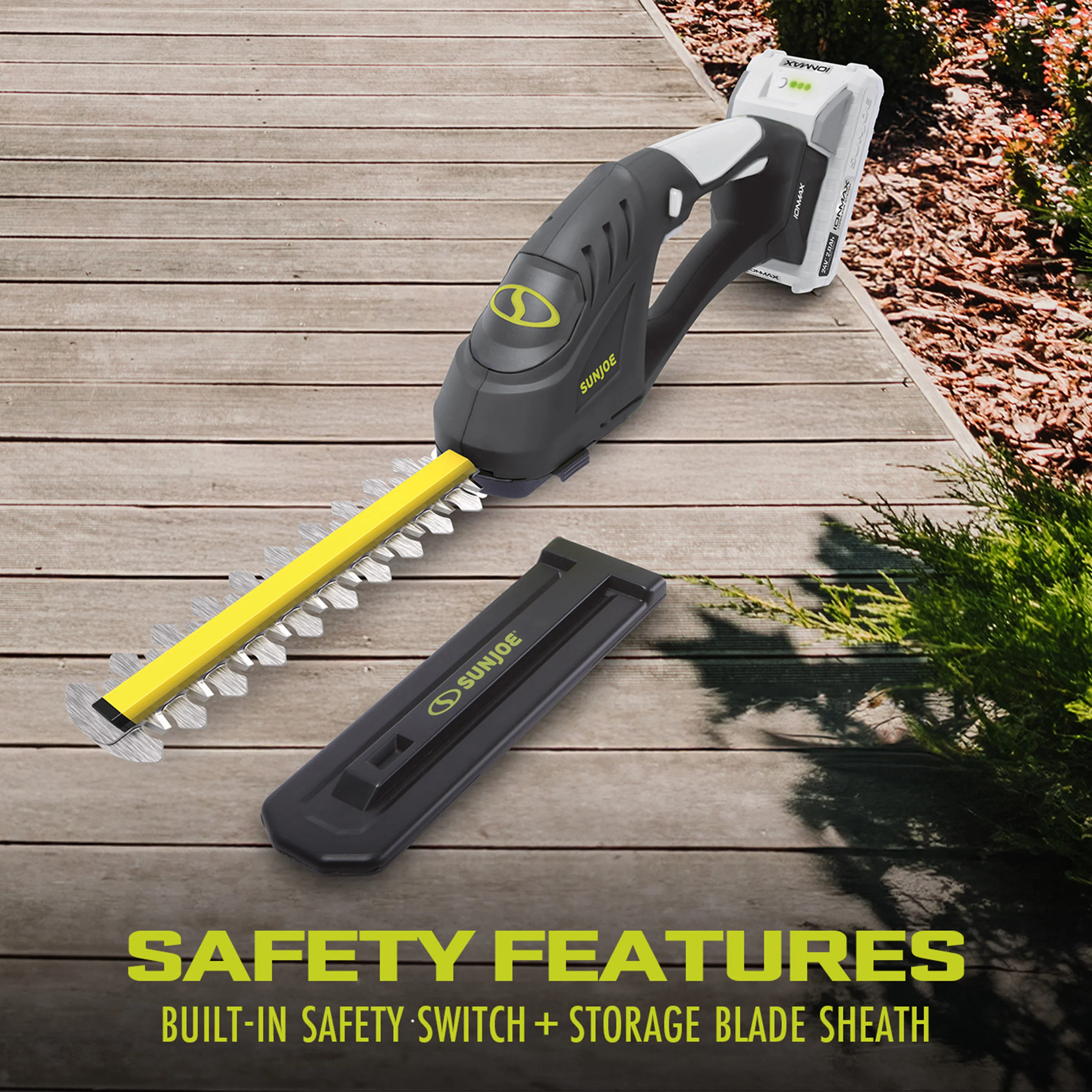 Sun Joe 24-Volt* IONMAX Cordless Handheld Shrubber + Trimmer Kit | 7-Inch | W/ 2.0-Ah Battery + Charger - Image 6