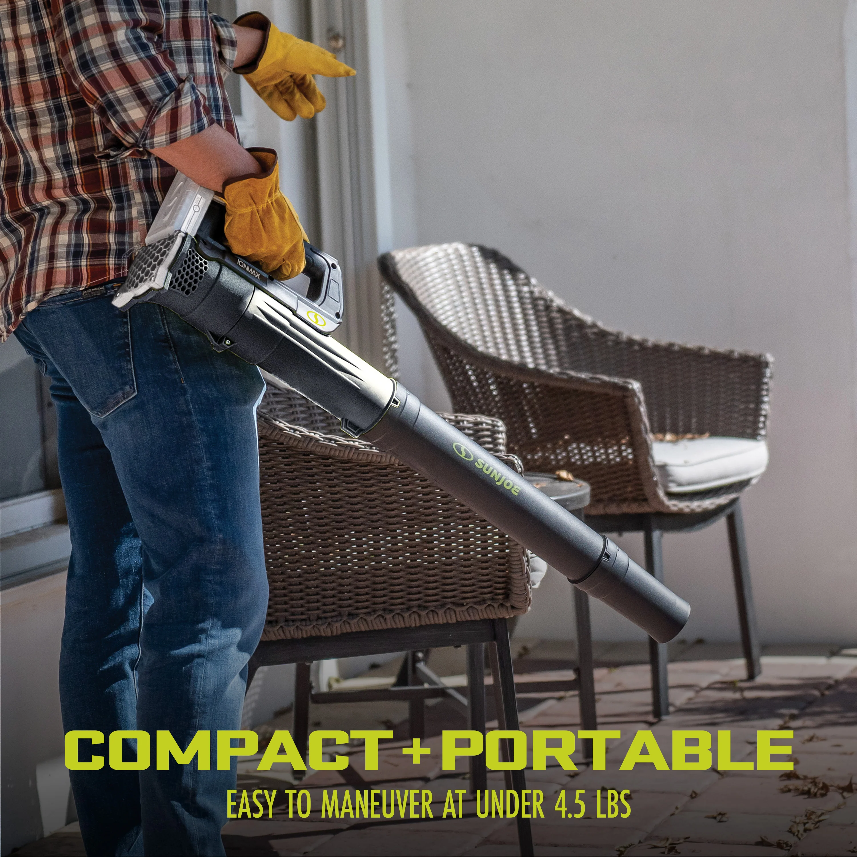 Sun Joe 24-Volt* IONMAX Cordless Compact Turbine Jet Blower | 100-MPH | 280-CFM | W/ 2 x 2.0-Ah Batteries + Dual-Port Charger - Image 4