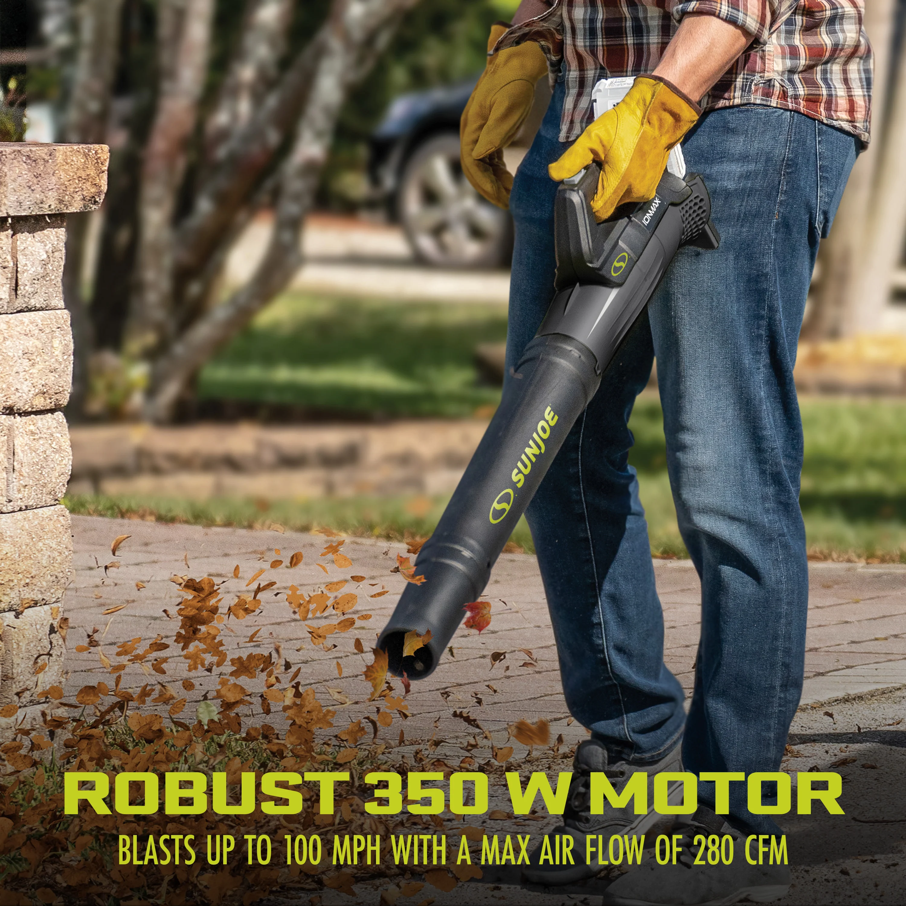 Sun Joe 24-Volt* IONMAX Cordless Compact Turbine Jet Blower Kit | W/ 2.5-Ah Battery and Charger | 100-MPH | 280-CFM - Image 3