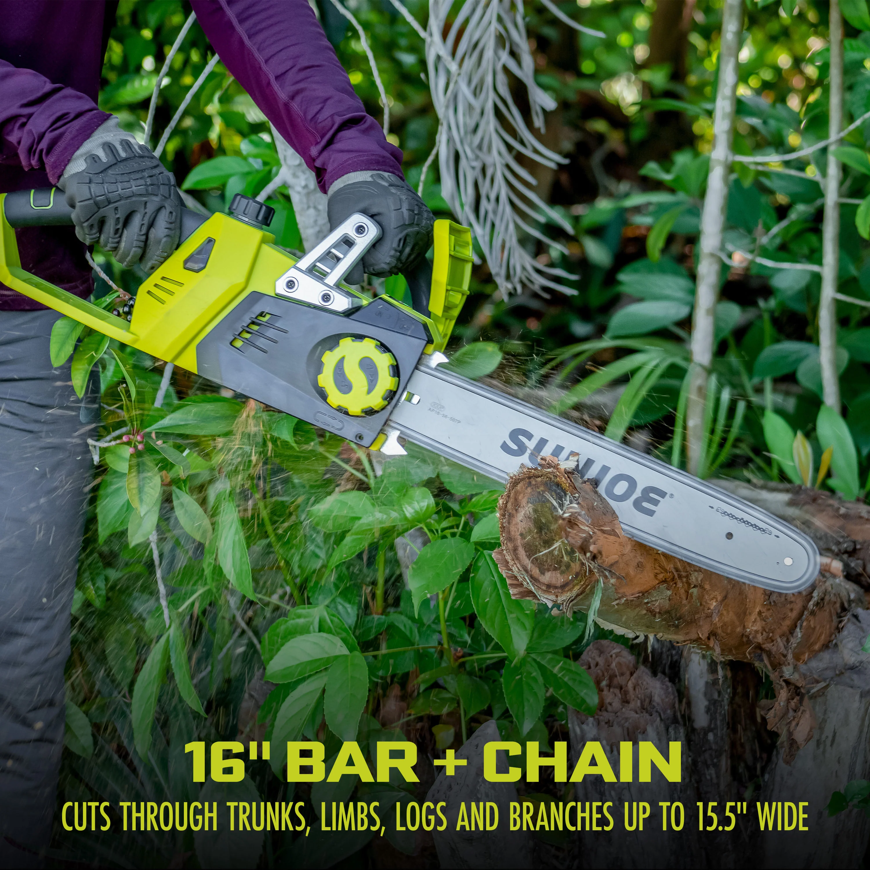 Sun Joe 24V-X2-CS16-MAX 48-Volt* IONMAX Cordless Chain Saw Kit | 16-Inch | Replacement Chain Included | W/ 2 x 2.0-Ah Batteries and Charger - Image 4