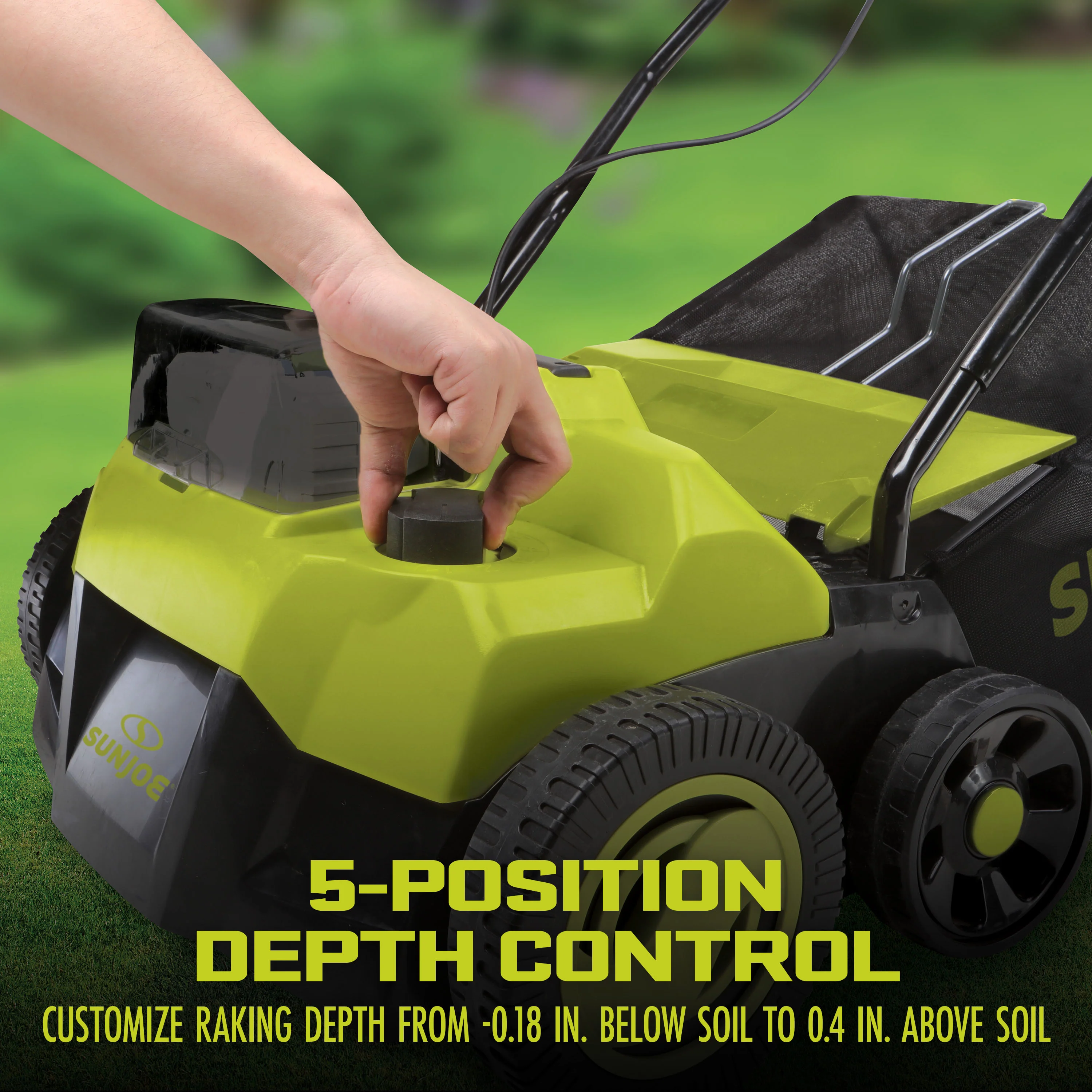 Sun Joe 24-Volt Cordless Scarifier + Dethatcher | 5-Depth Positions | 15-inch | Brushless Motor | Tool Only - Image 5