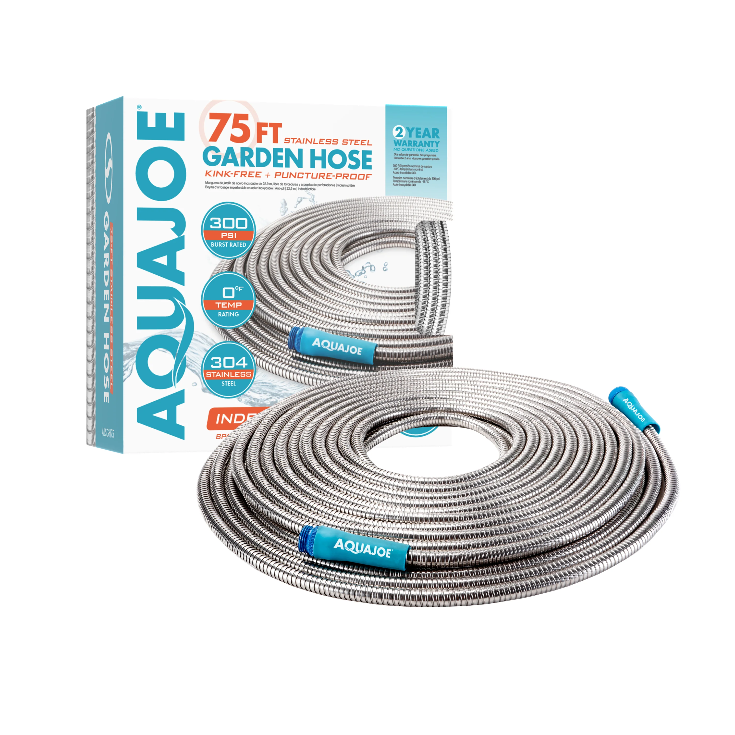 Aqua Joe Heavy-Duty Puncture Proof Metal Garden Hose | 75-Foot | 304-Stainless Steel | Spiral Constructed | 1/2-Inch Diameter - Image 15