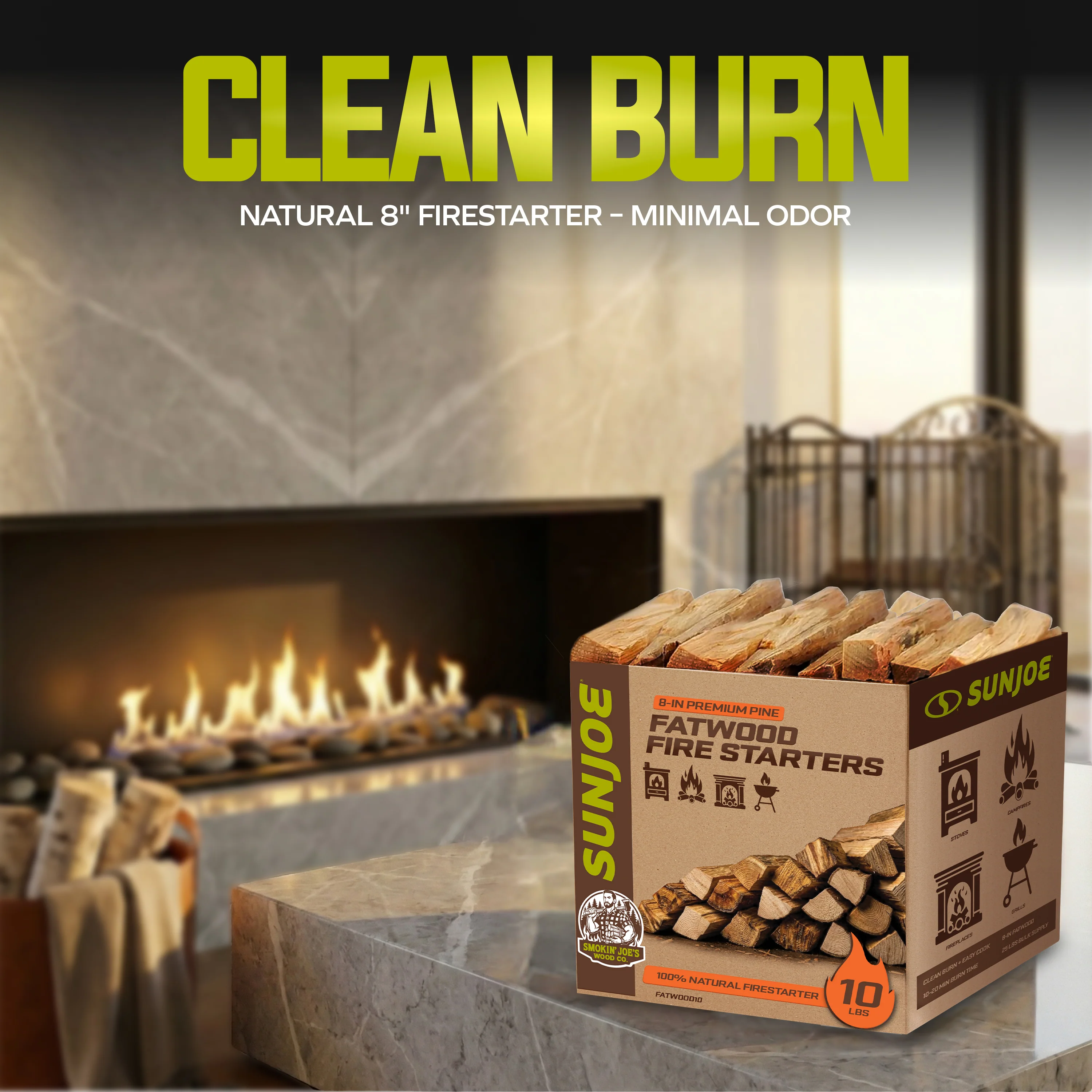 Sun Joe All-Natural Fire Starter Sticks | Pine Kindling for Fireplaces, Campfires, Wood Stoves, Fire Pits & Grills | 10 Lbs. - Image 3