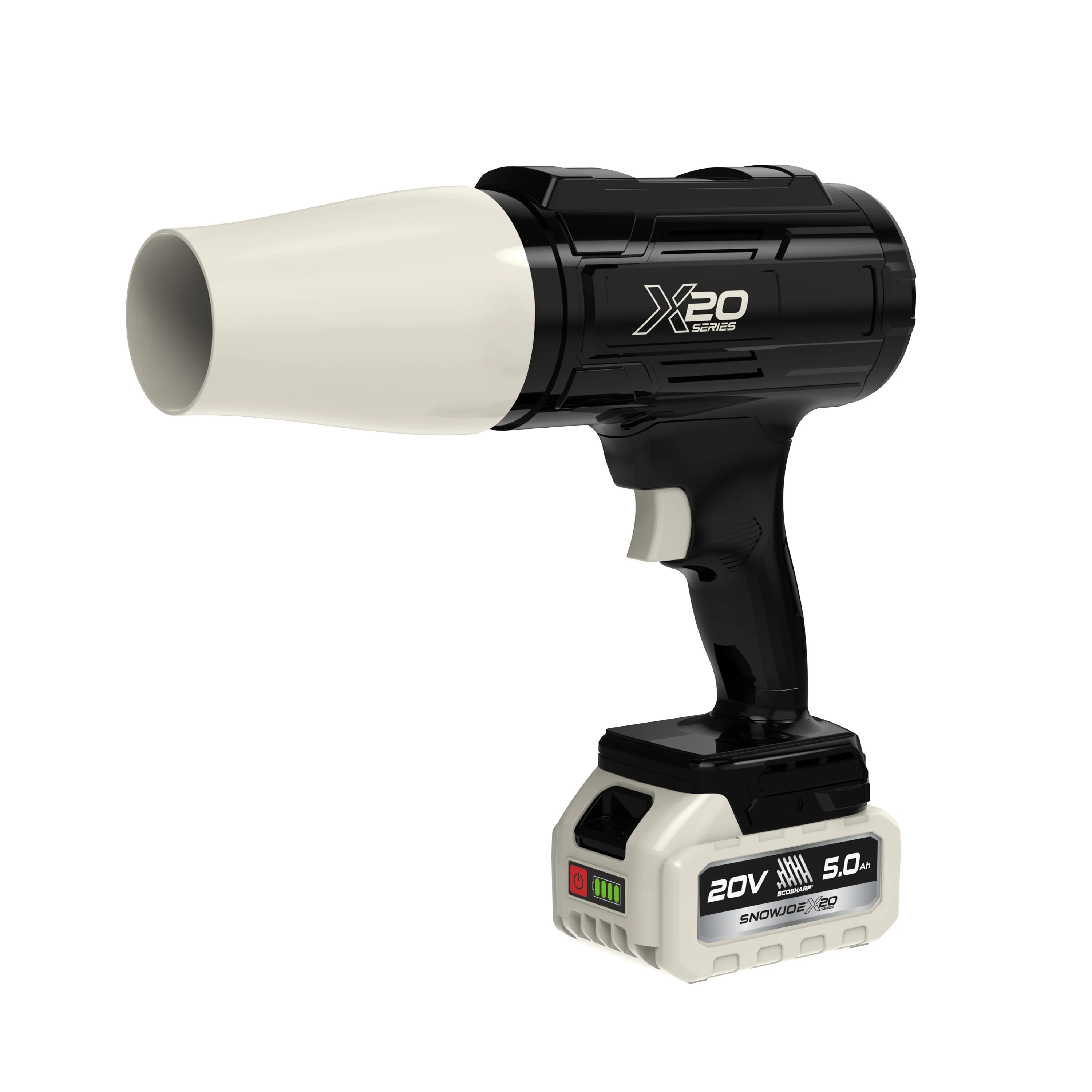 Sun Joe 20-Volt ECOSHARP Cordless X20 StormJet Handheld Turbo Blower | 40 CFM | 5.0-Ah Battery + Charger (Black) - Image 15