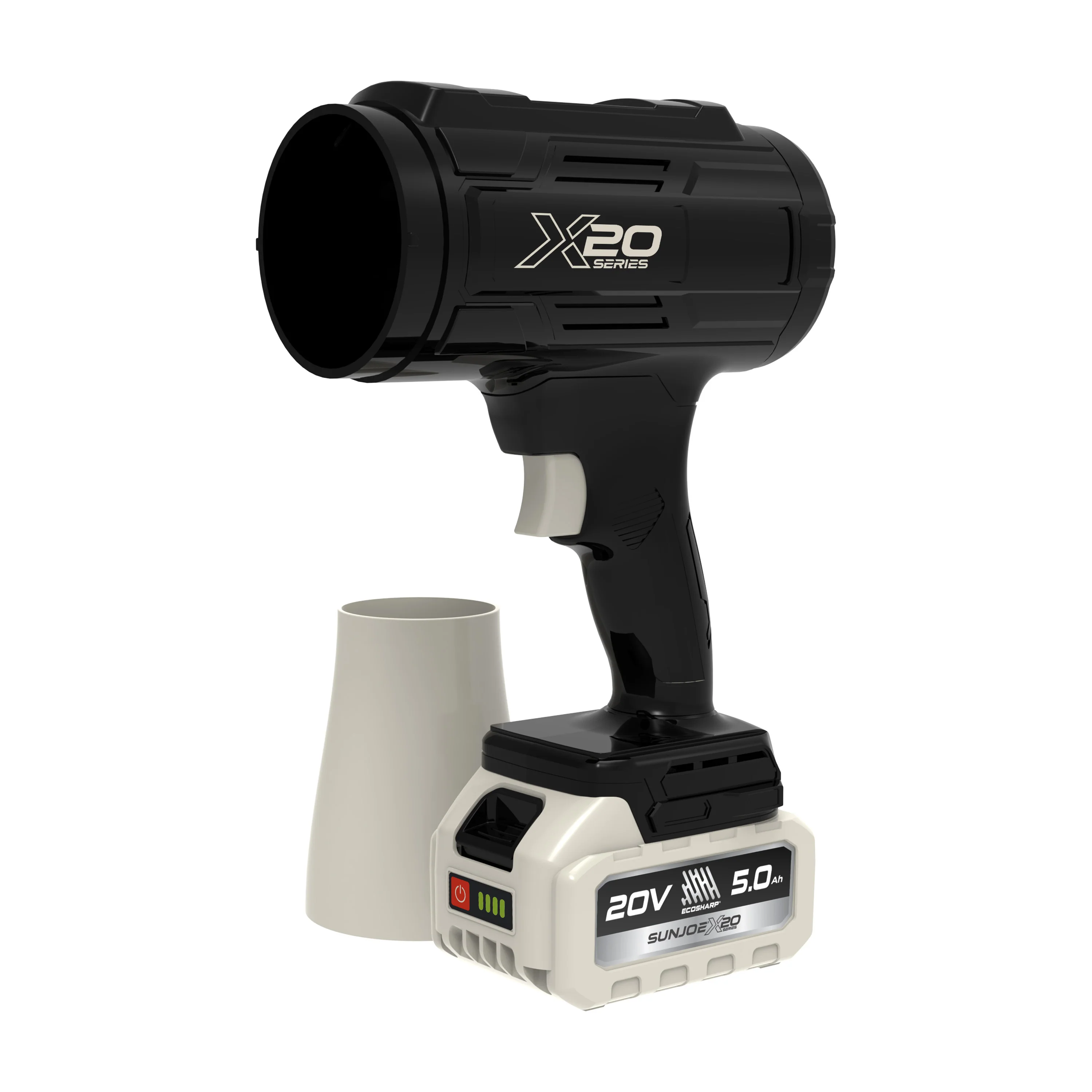 Sun Joe 20-Volt ECOSHARP Cordless X20 StormJet Handheld Turbo Blower | 40 CFM | 5.0-Ah Battery + Charger (Black) - Image 16