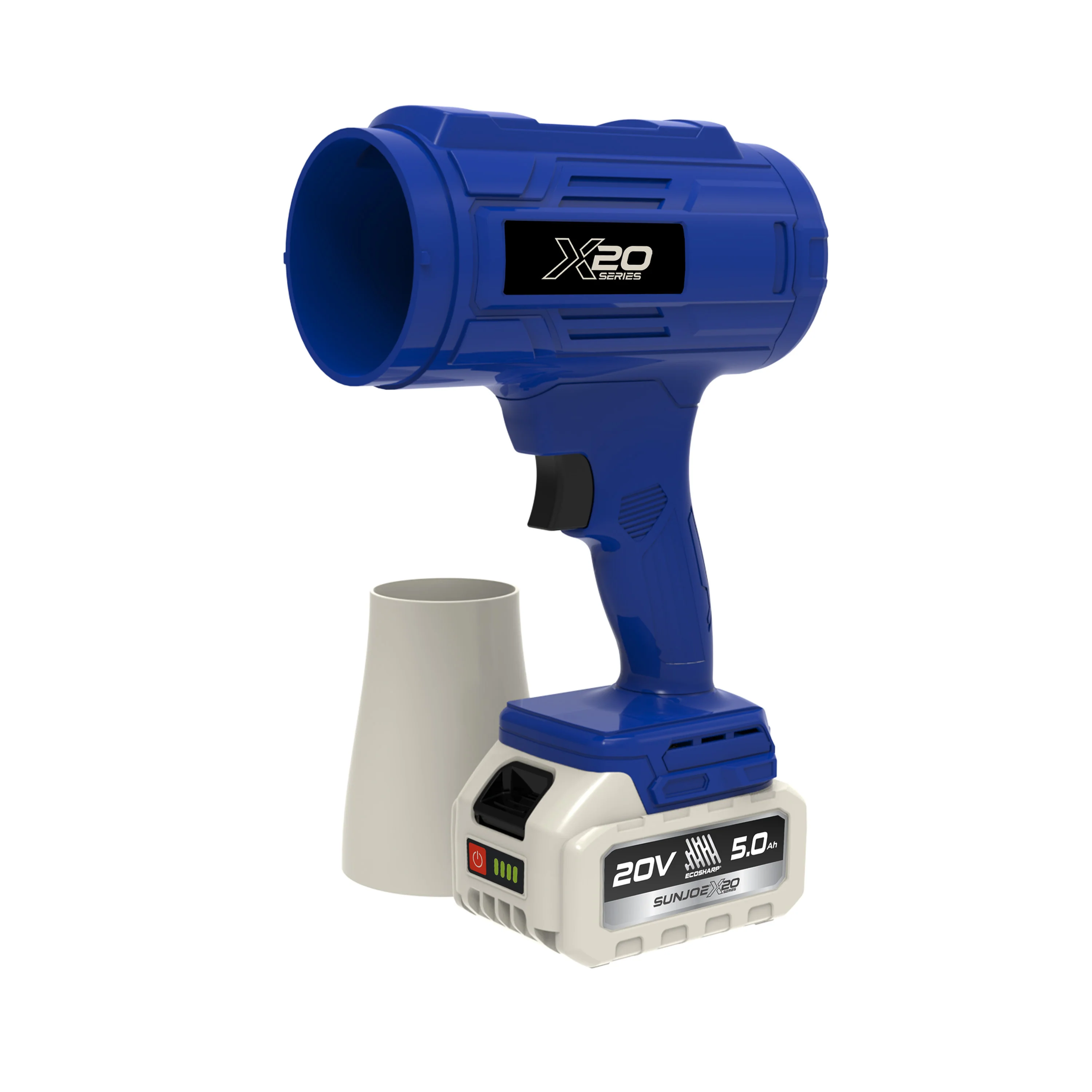 Sun Joe 20-Volt ECOSHARP Cordless X20 StormJet Handheld Turbo Blower  | 40 CFM | 5.0-Ah Battery + Charger (Blue) - Image 17