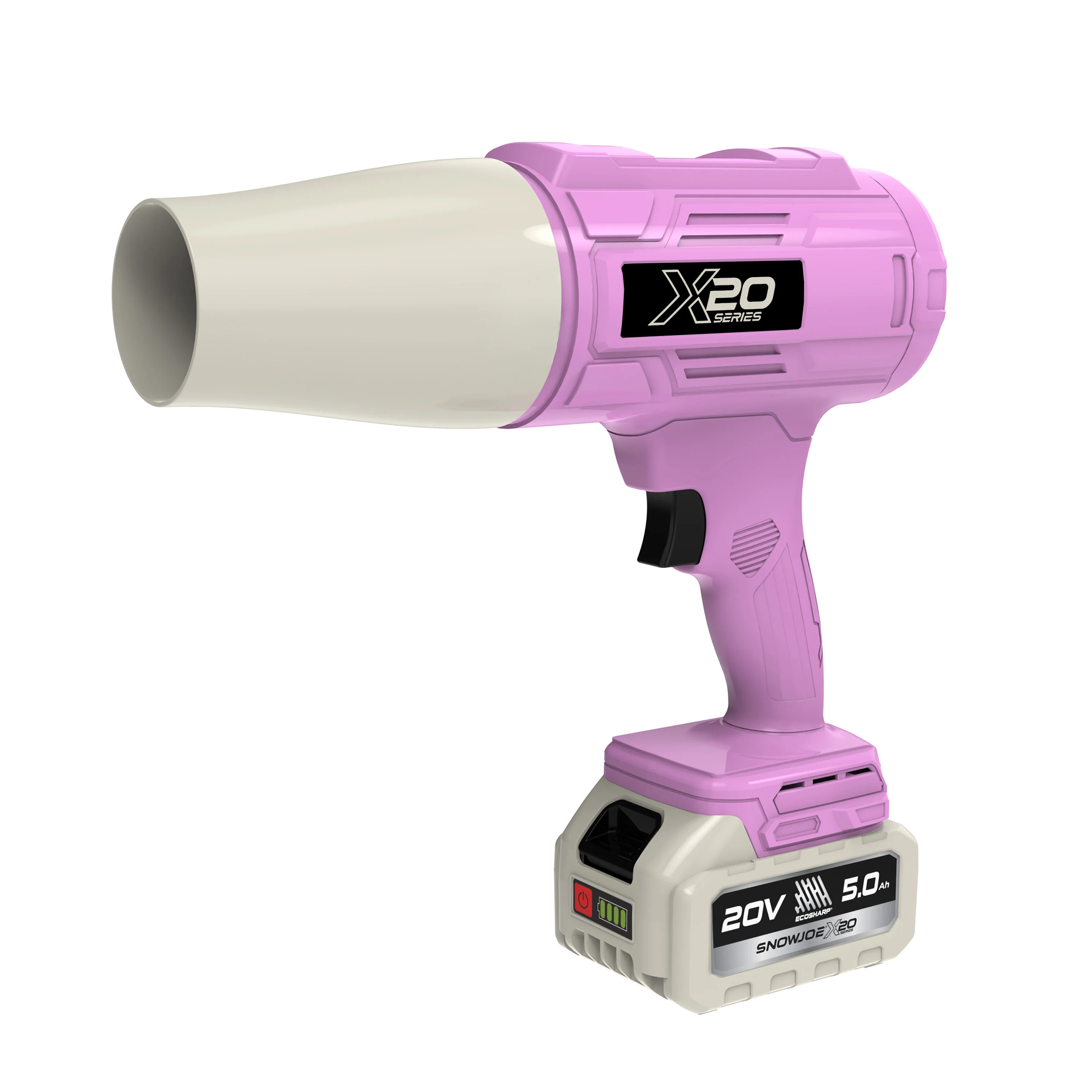 Sun Joe 20-Volt ECOSHARP Cordless X20 StormJet Handheld Turbo Blower  | 40 CFM | 5.0-Ah Battery + Charger (Pink) - Image 16
