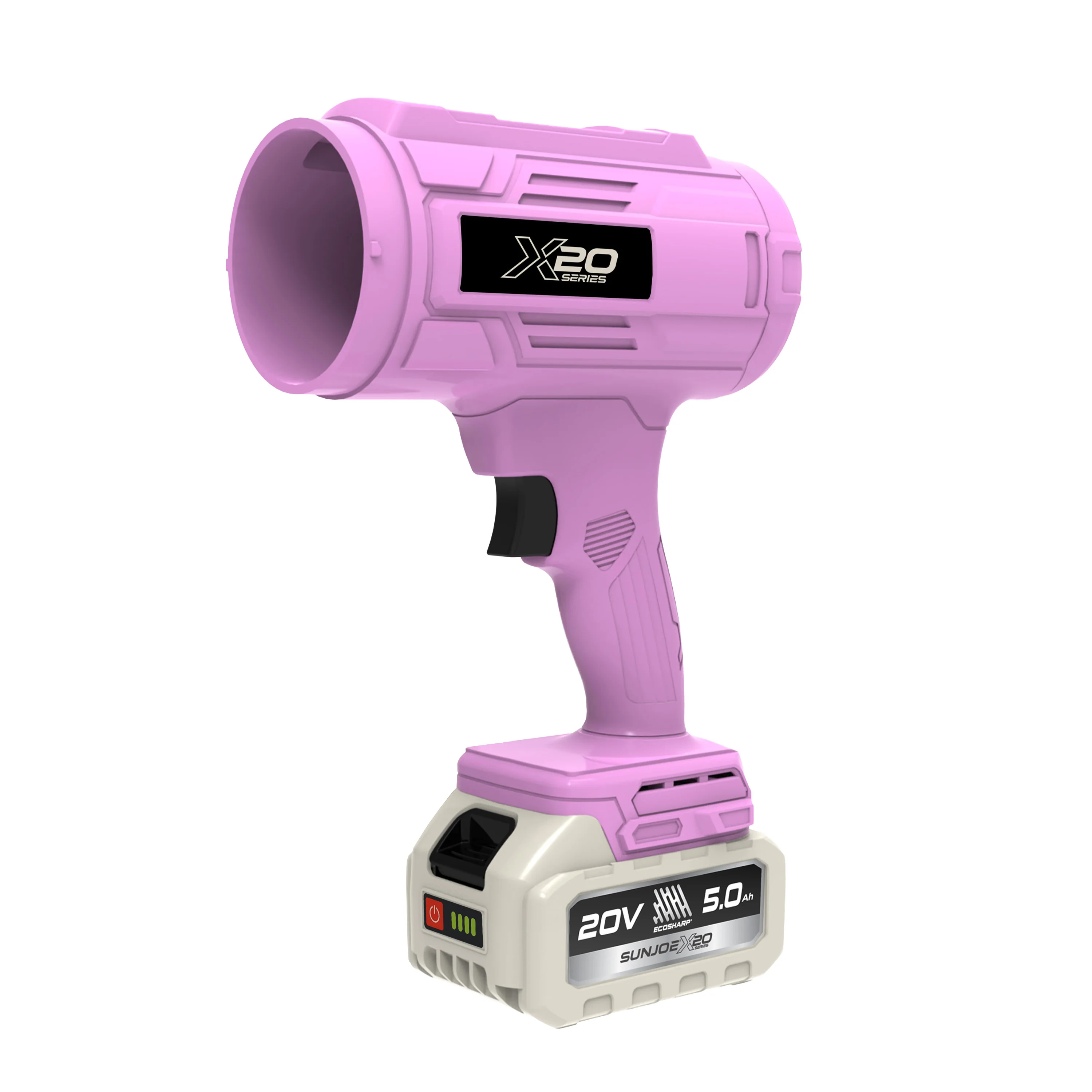 Sun Joe 20-Volt ECOSHARP Cordless X20 StormJet Handheld Turbo Blower  | 40 CFM | 5.0-Ah Battery + Charger (Pink) - Image 17