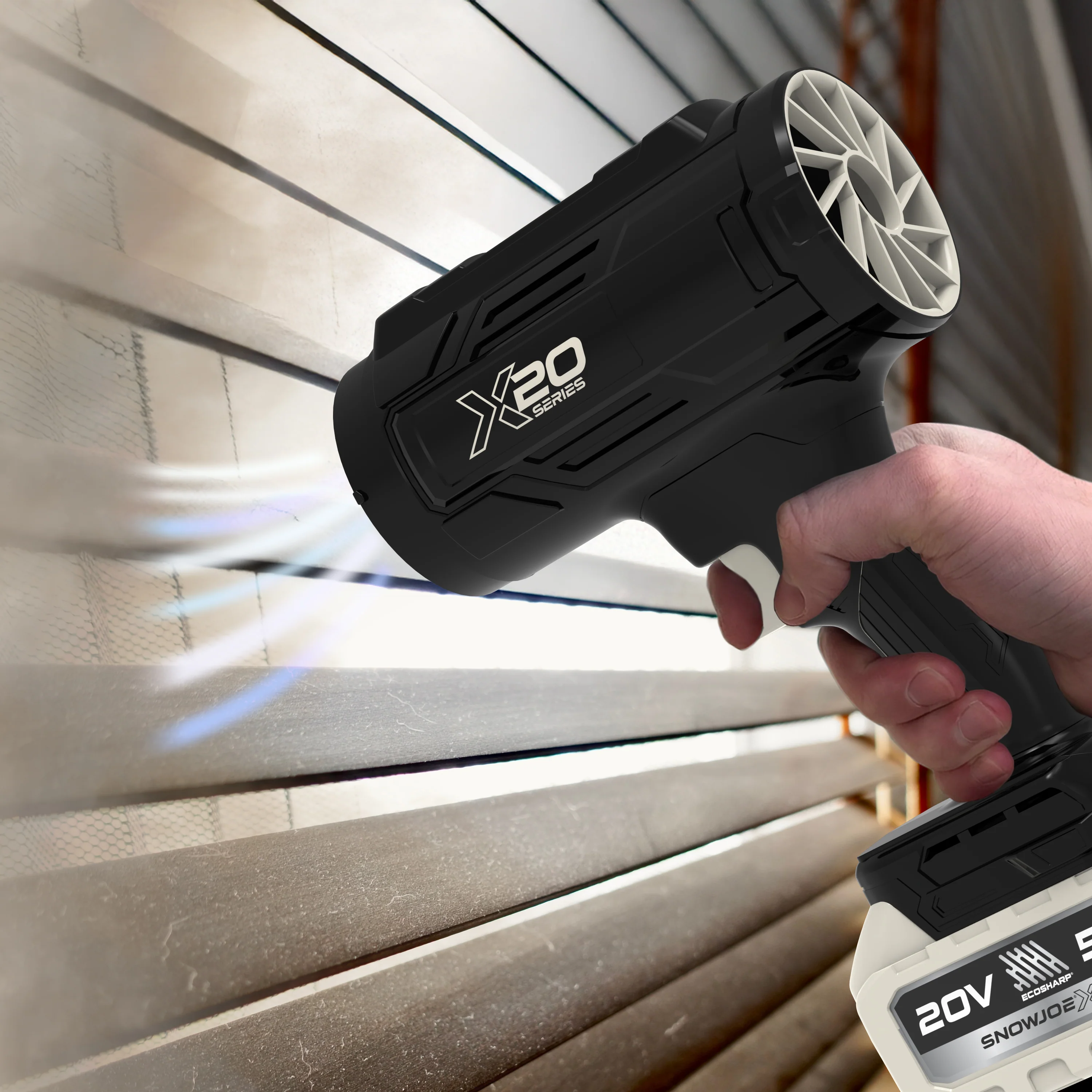 Sun Joe 20-Volt ECOSHARP Cordless X20 StormJet Handheld Turbo Blower  | 40 CFM | 5.0-Ah Battery + Charger (Red) - Image 14