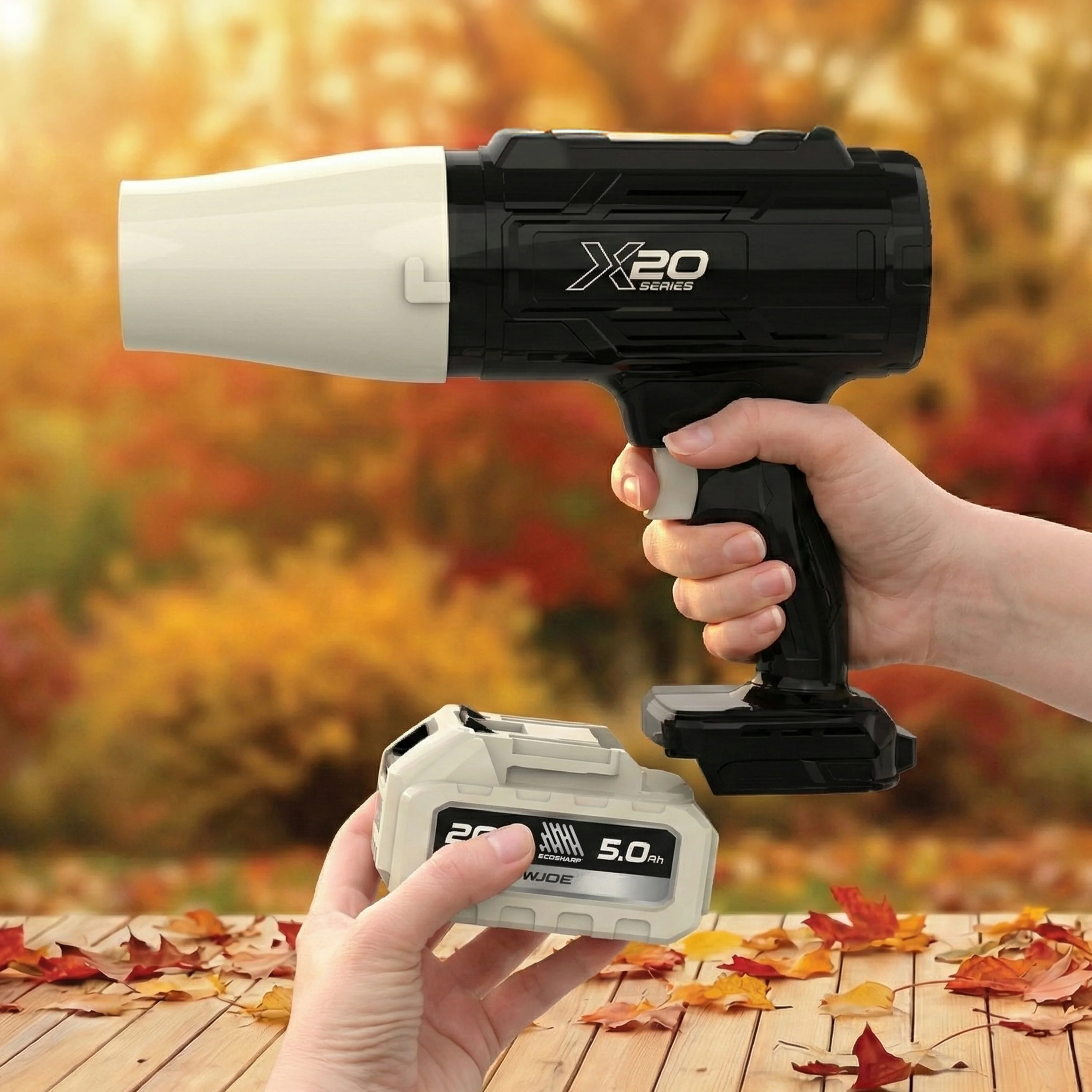 Sun Joe 20-Volt ECOSHARP Cordless X20 StormJet Handheld Turbo Blower  | 40 CFM | 5.0-Ah Battery + Charger (Red) - Image 15