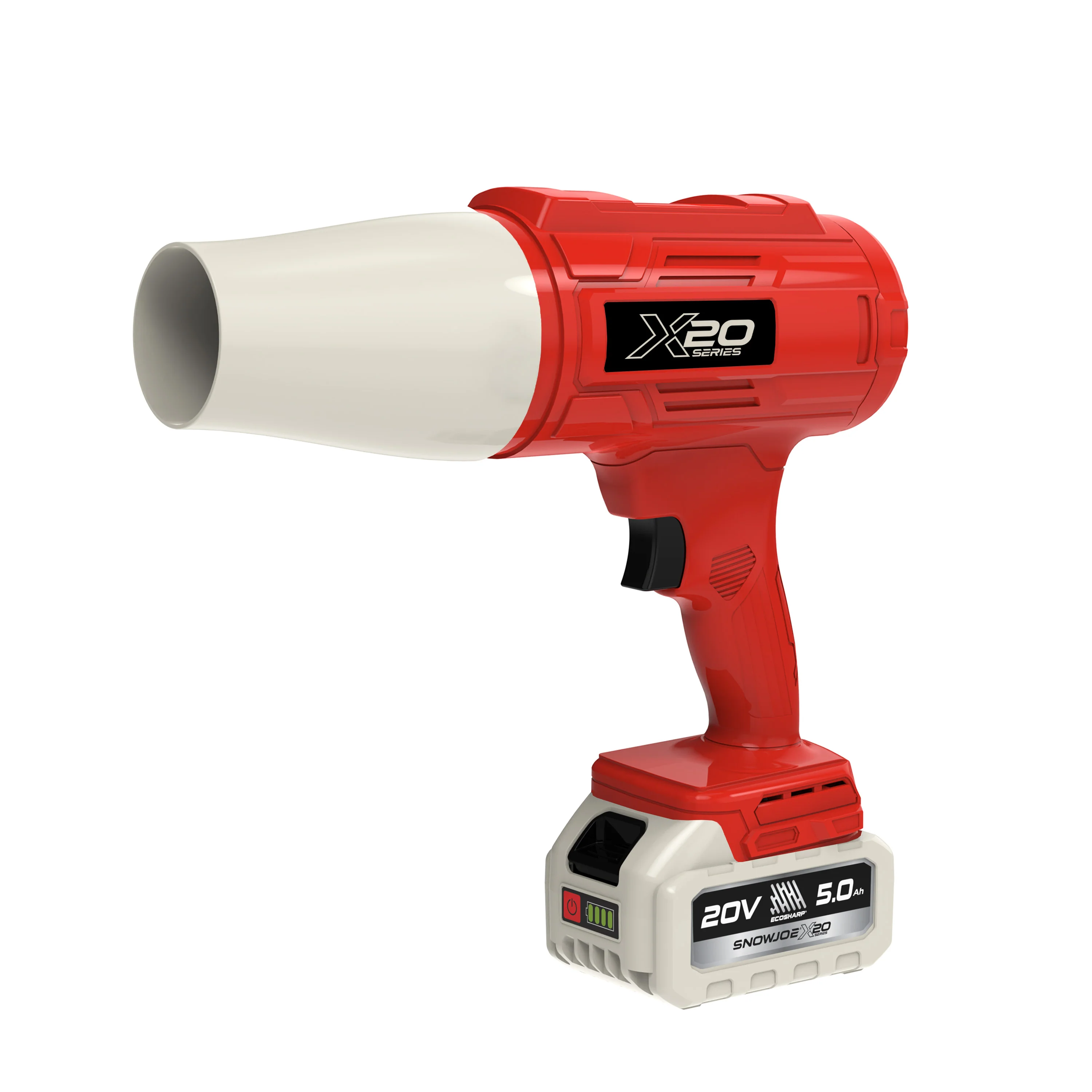 Sun Joe 20-Volt ECOSHARP Cordless X20 StormJet Handheld Turbo Blower  | 40 CFM | 5.0-Ah Battery + Charger (Red) - Image 16
