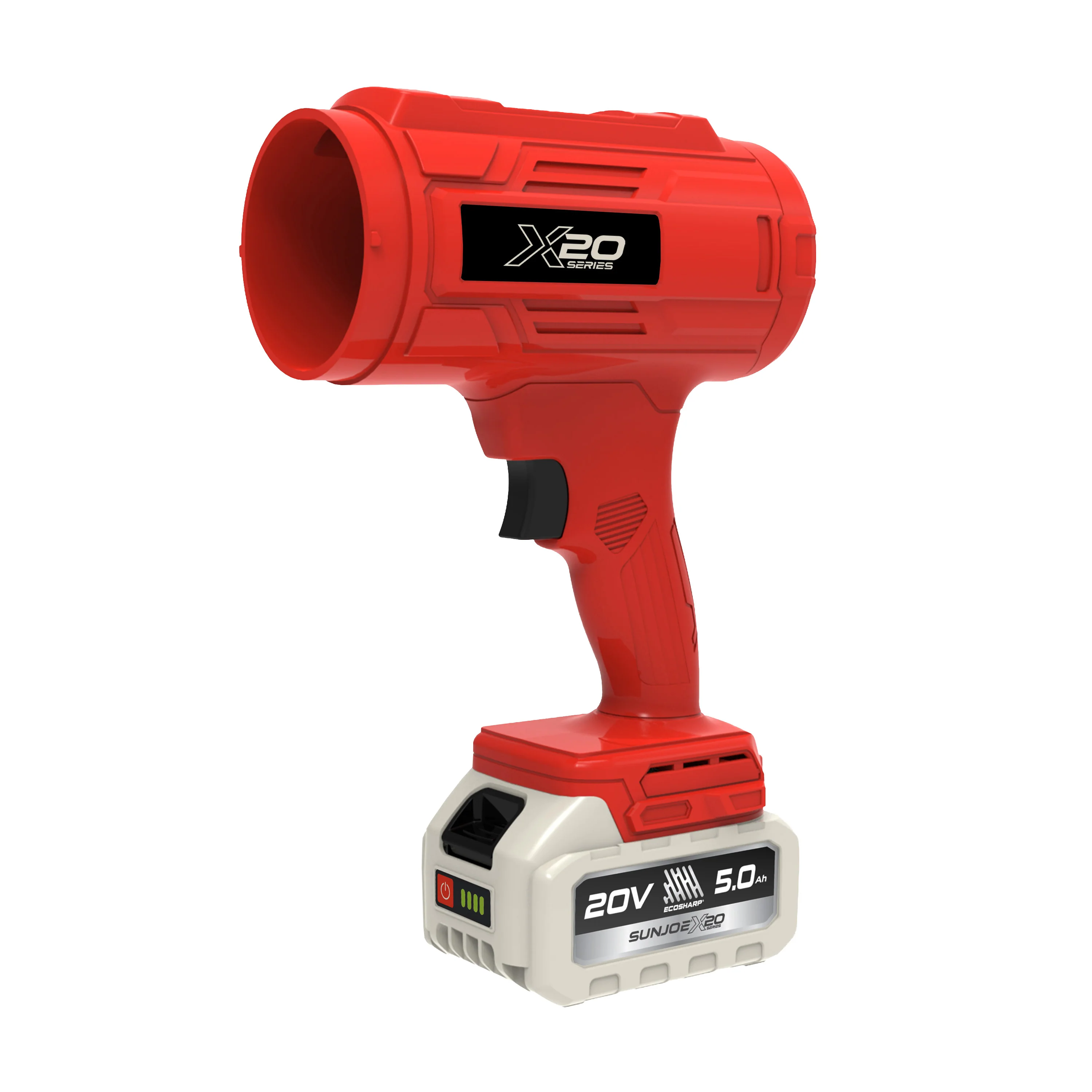 Sun Joe 20-Volt ECOSHARP Cordless X20 StormJet Handheld Turbo Blower  | 40 CFM | 5.0-Ah Battery + Charger (Red) - Image 17