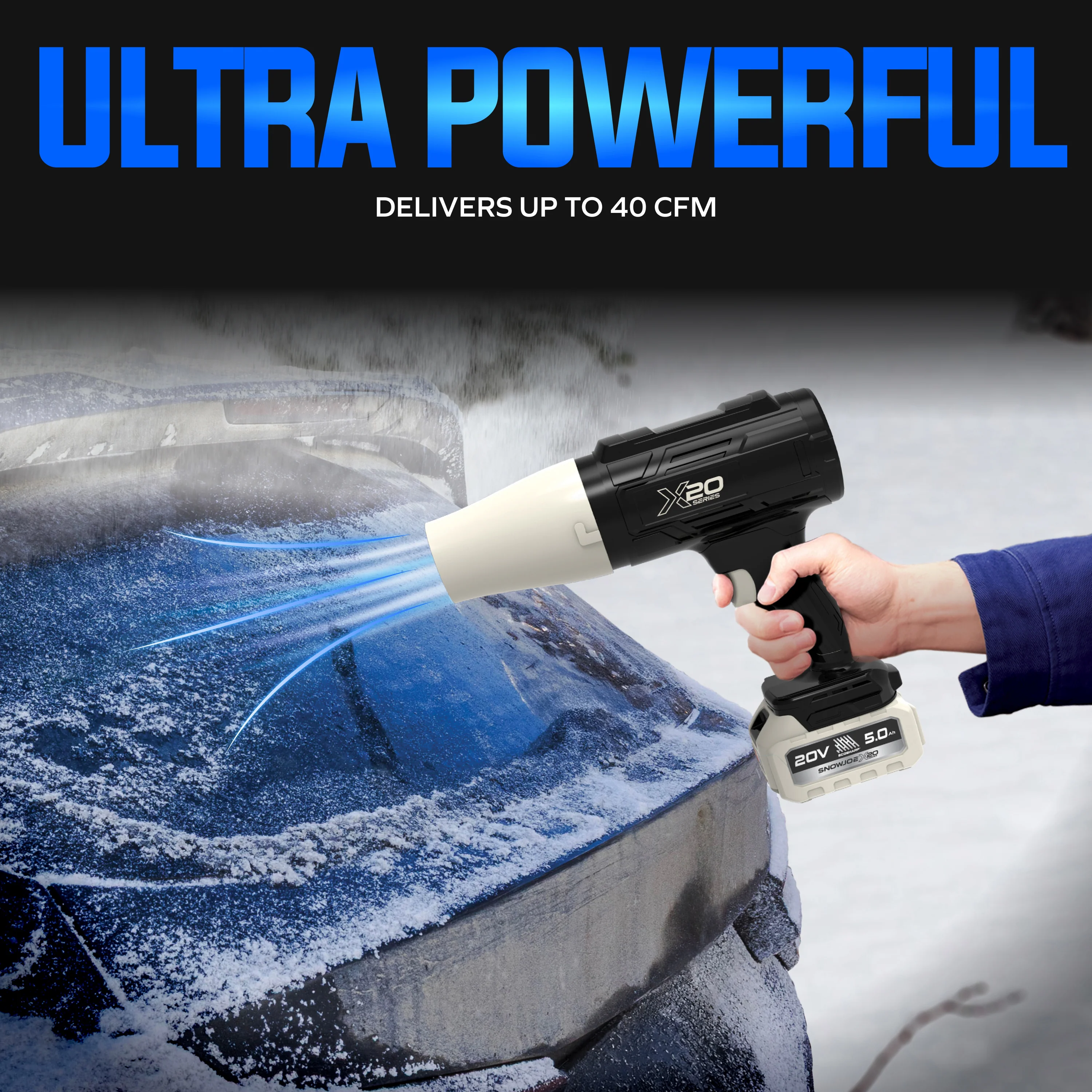 Sun Joe 20-Volt ECOSHARP Cordless X20 StormJet Handheld Turbo Blower  | 40 CFM | 5.0-Ah Battery + Charger (Red) - Image 7