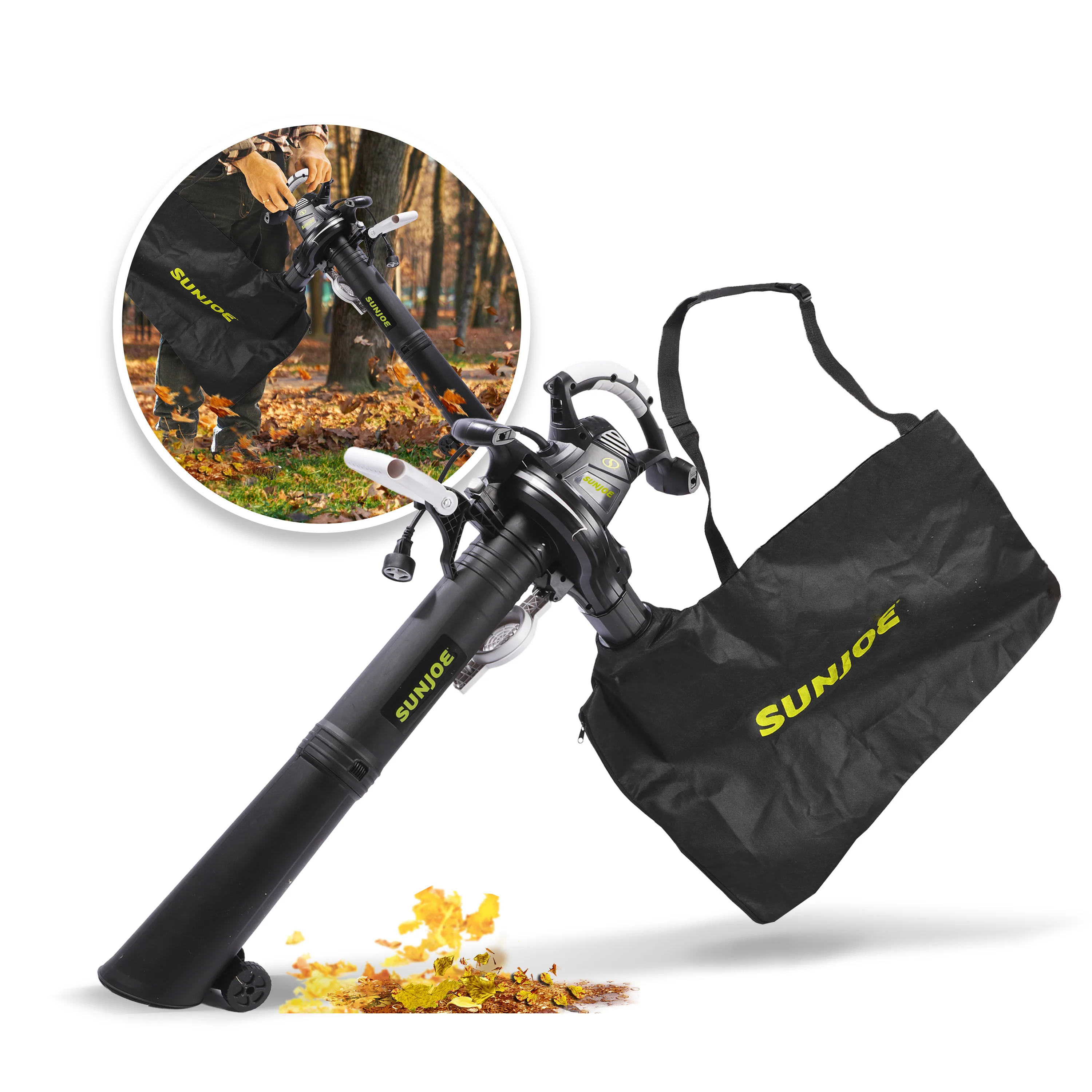 Sun Joe SJ-BVM-GA Electric Leaf Blower + Vacuum + Mulcher W/ Gutter Cleaning Attachment | 220-MPH | 14-Amp | 16:1 Mulching Ratio