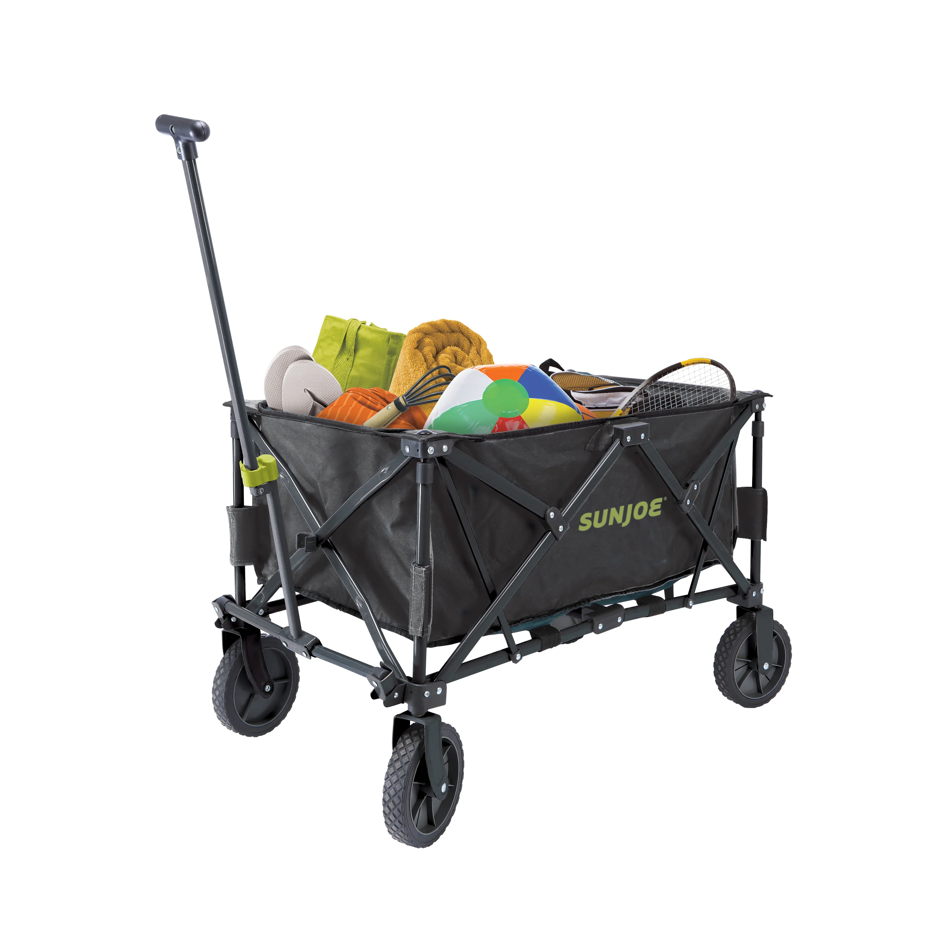 Sun Joe SJ-HDFC1 Heavy-Duty Metal Framed Garden Utility Wagon | w/ Swivel Front Wheels & Adjustable Handle | Collapsible Design for Easy Storage and Portability | 150 Lb. Load Capacity - Image 3