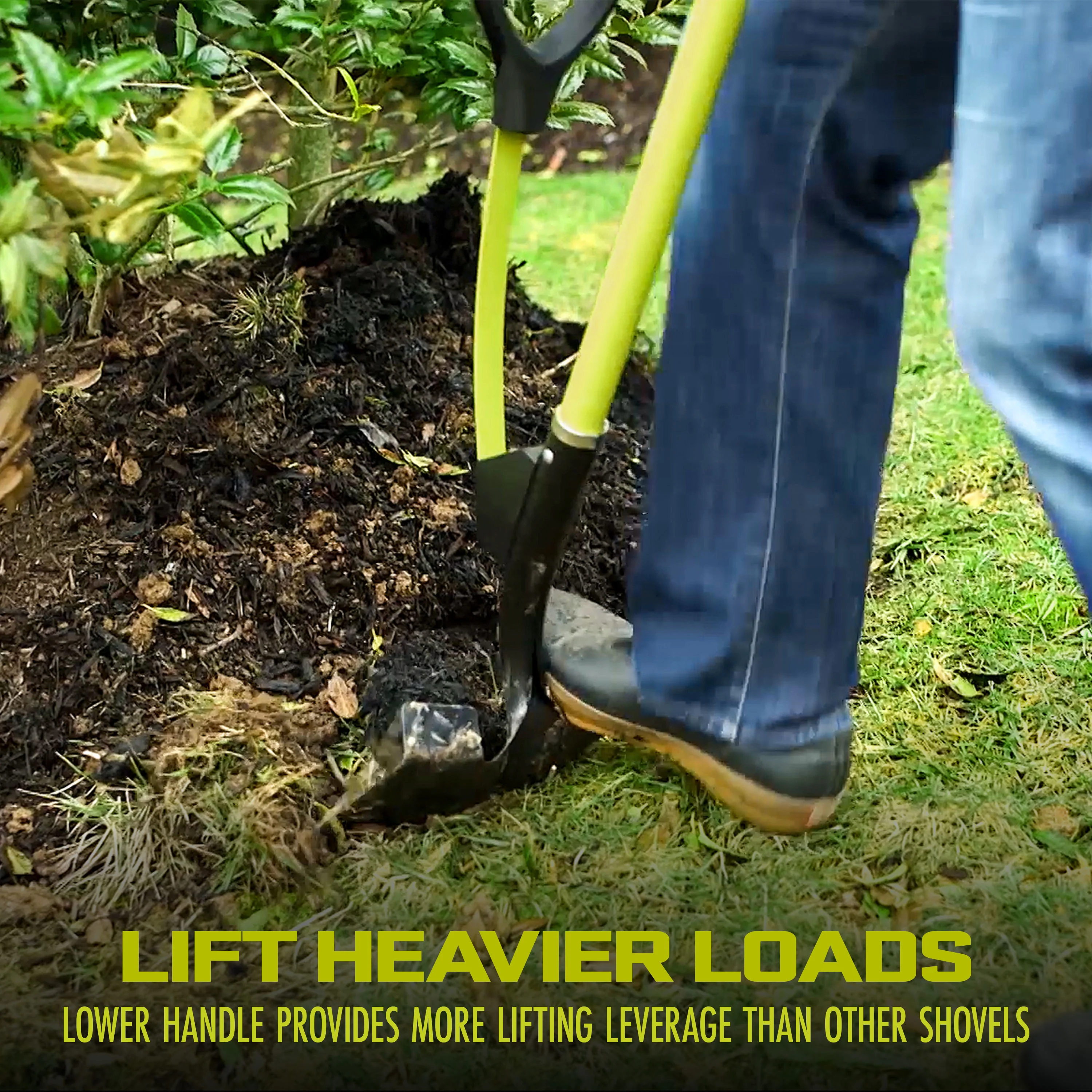 Sun Joe Shovelution Strain-Reducing Spear Head Digging Garden Shovel | Patented Shovelution Auxiliary Handle | 9-in Steel Head (Green) - Image 5