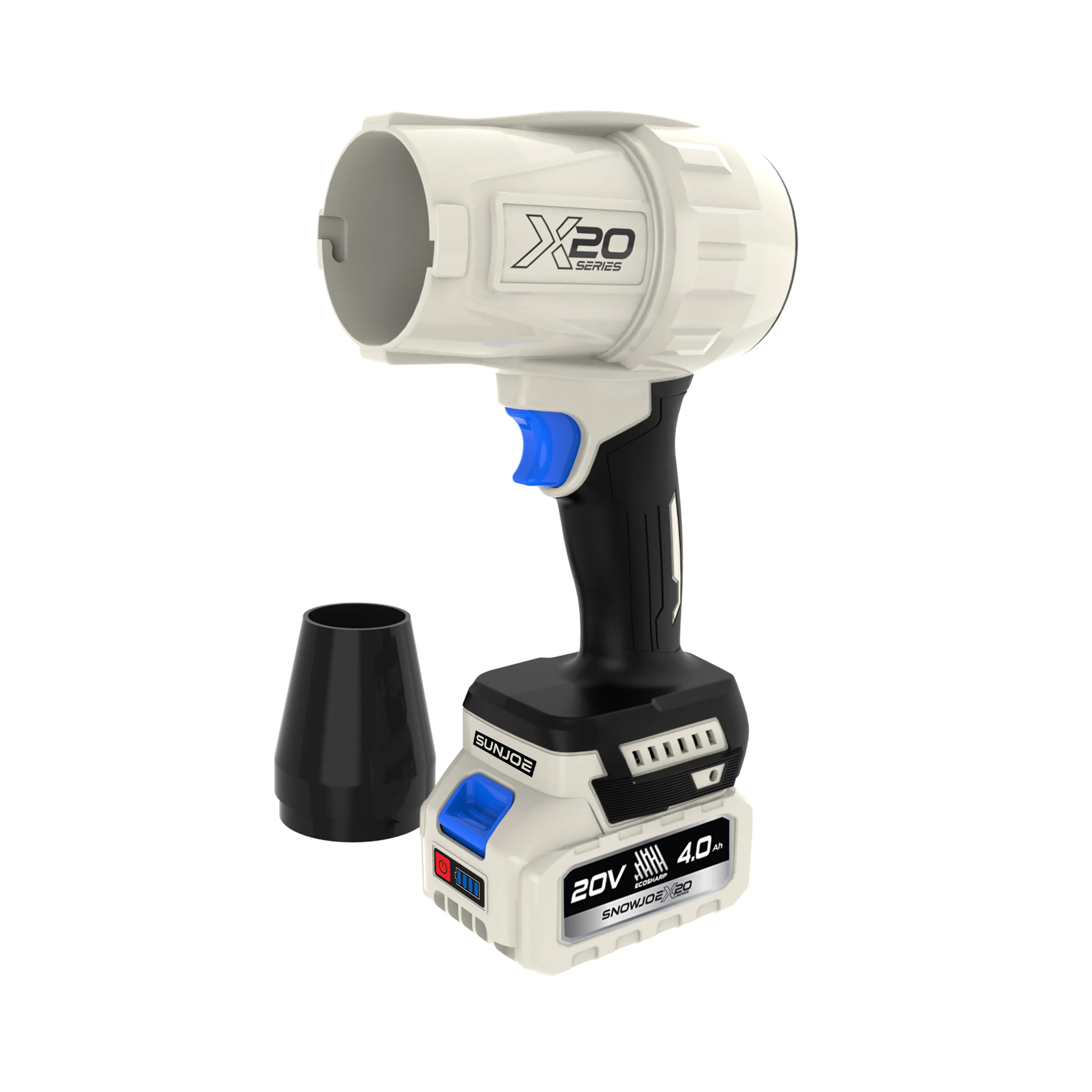 Sun Joe 20-Volt ECOSHARP Cordless X20 StormJet Handheld Turbo Blower | 40 CFM | W/ 2 x 4.0-Ah Batteries + Charger - Image 12