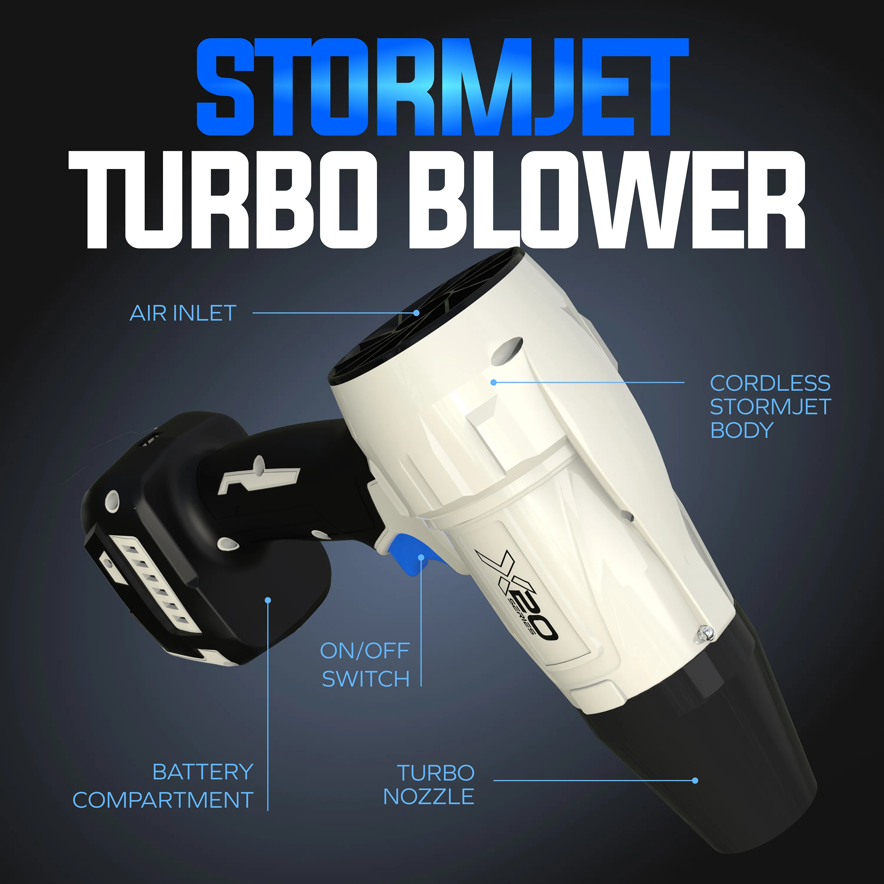 Sun Joe 20-Volt ECOSHARP Cordless X20 StormJet Handheld Turbo Blower | 40 CFM | W/ 2 x 4.0-Ah Batteries + Charger - Image 7